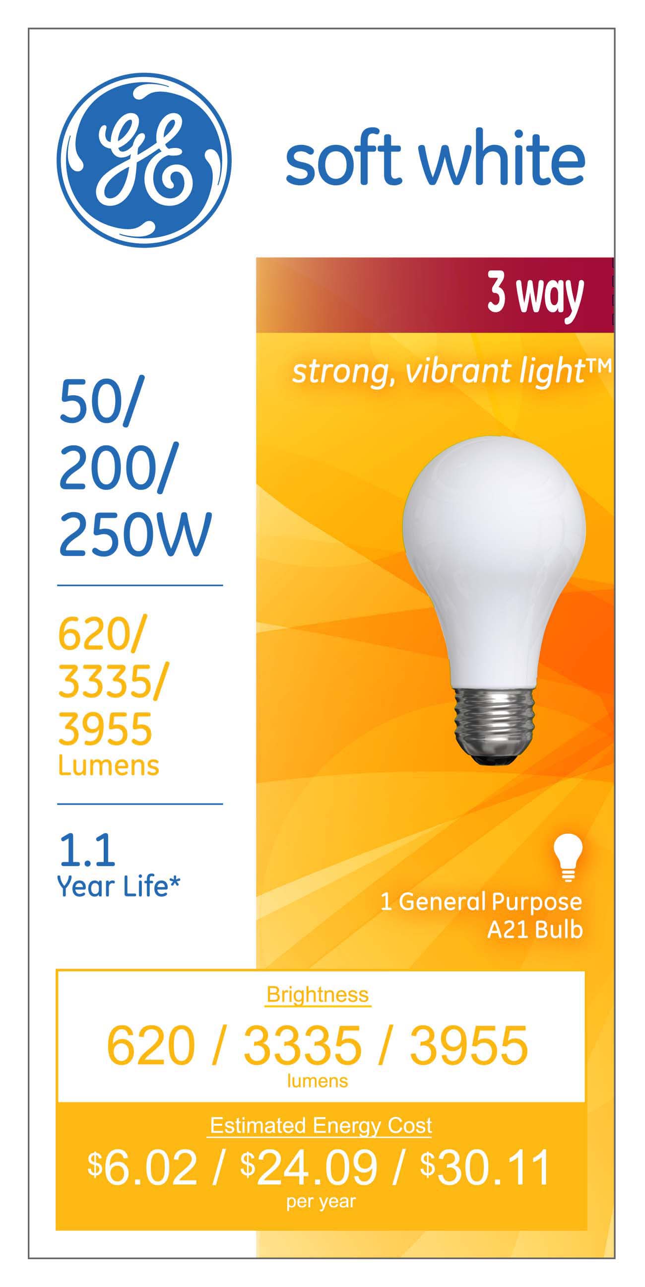 GE 64595 250-Watt EQ A21 Soft White Medium Base (e-26) Dimmable Incandescent Light Bulb