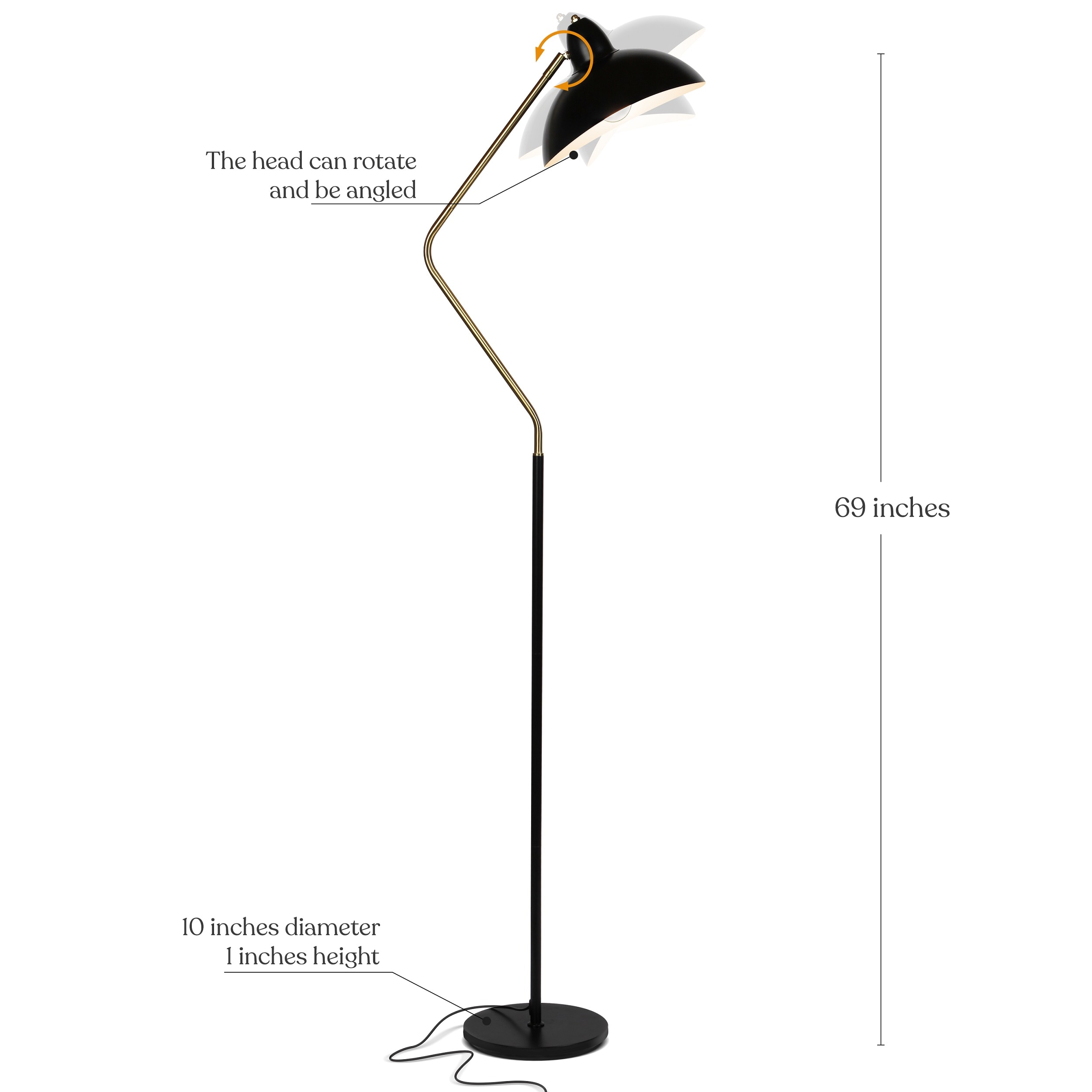 Arcadian Swoop Adjustable Black LED Floor Lamp for Kids