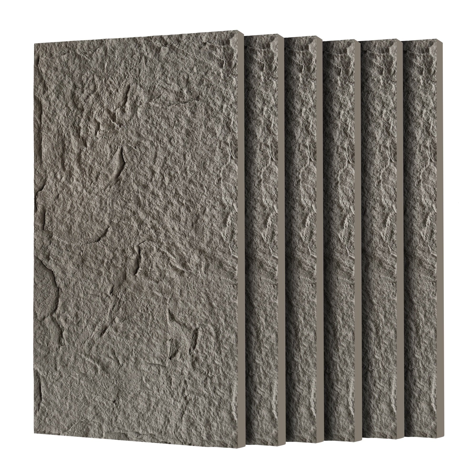 Vorene 3D Faux Stone Wall Panels 6-Pack Flame-Resistant Waterproof TV Living Charcoal Gray