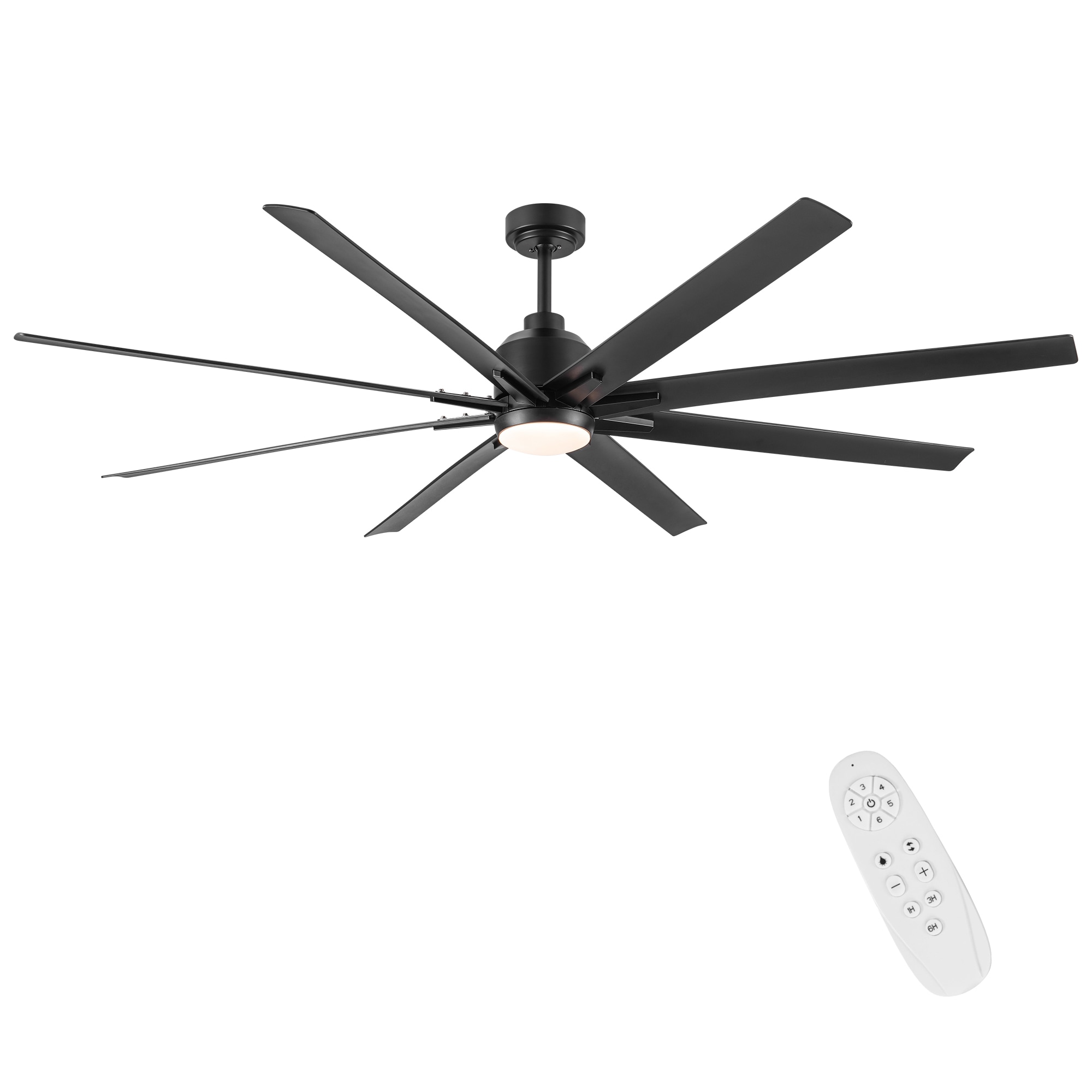 Heekcaa 72-Inch Black Matte Ceiling Fan with Remote and LED Light