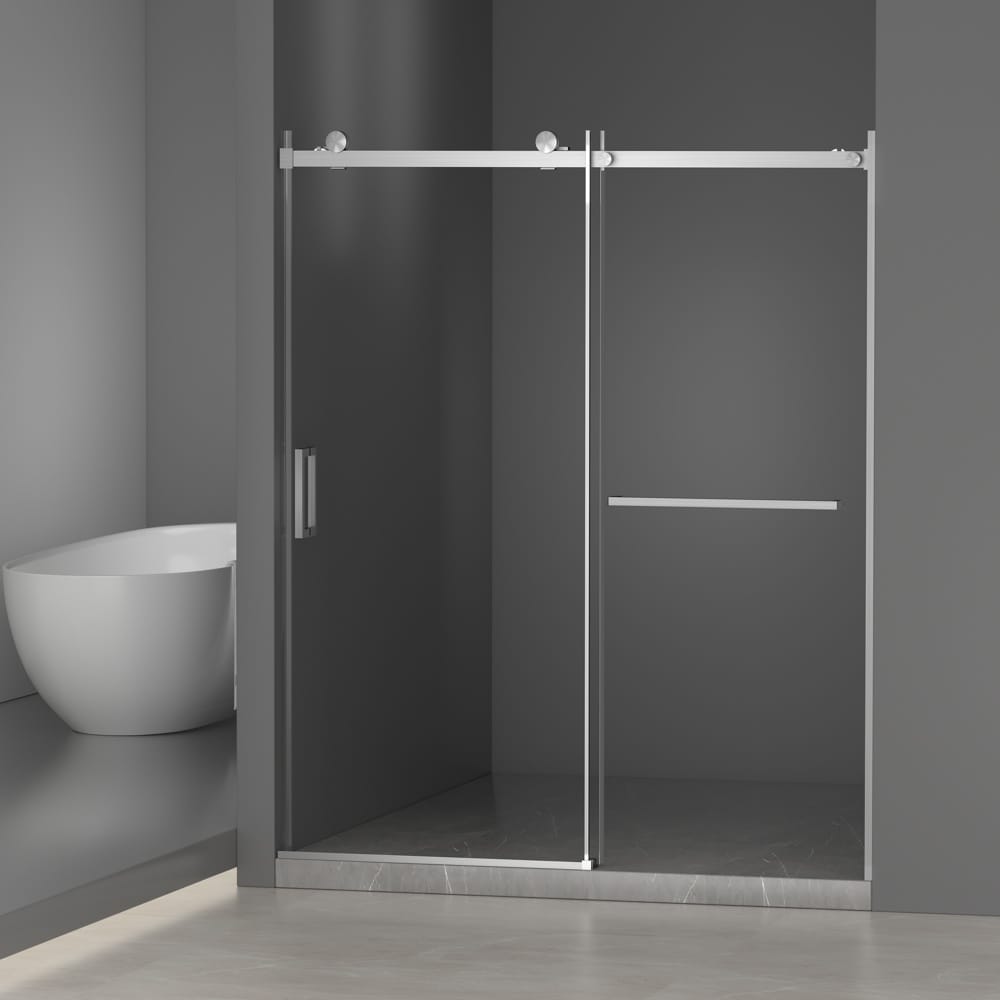 CASAINC 56"-60" W x 72" H Frameless Sliding Shower Door Brushed Nickel 56-in to 60-in W x 72-in H Semi-frameless Clear Glass Sliding Shower door