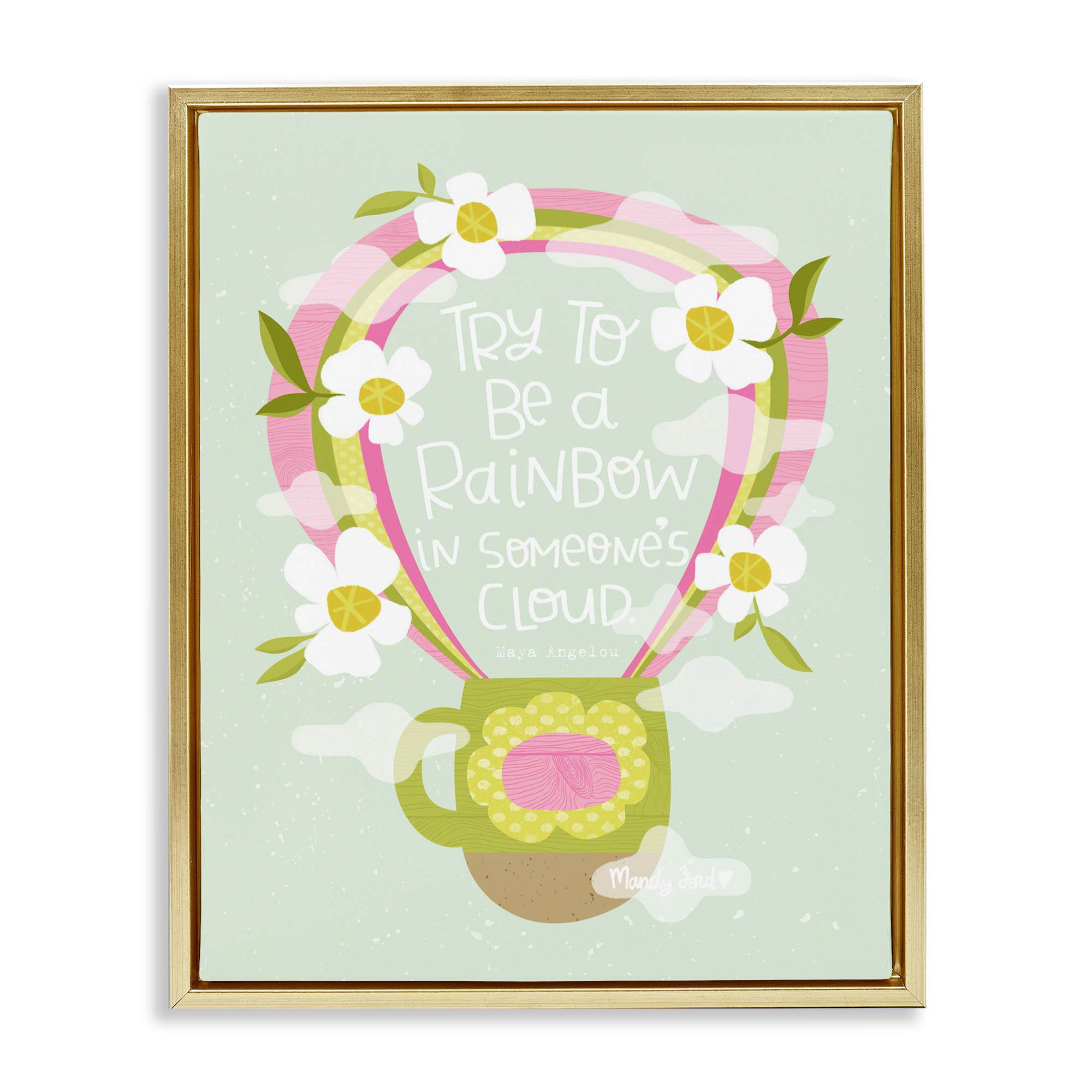 Stupell Industries BS-325-FFG-24X30 Rainbow in Someone's Cloud Gold Framed Floater Canvas Wall Art By Mandy Ford Art + Illustration 25 x 31