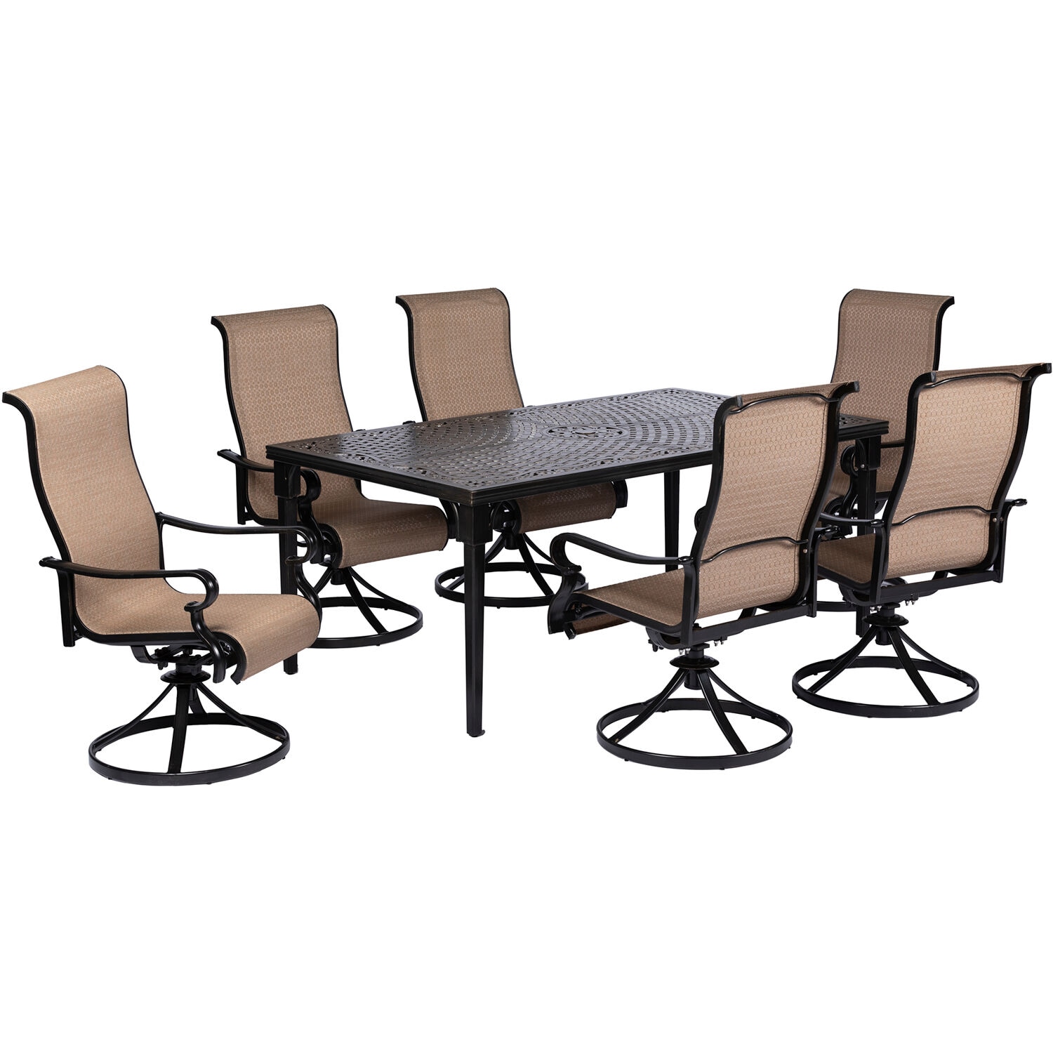 Brigantine 7-Piece Tan Aluminum Patio Dining Set with Swivel Chairs