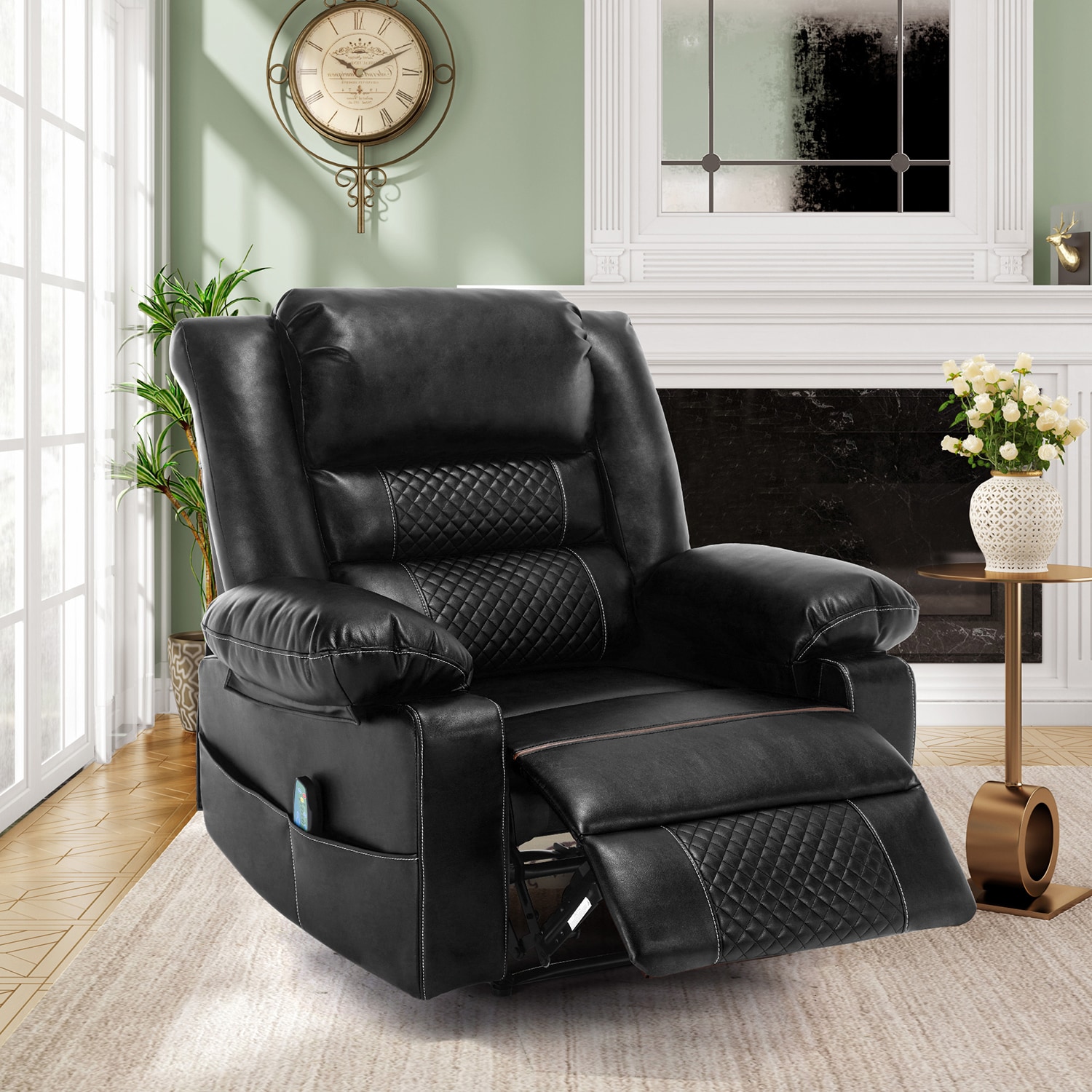 GZMR GZ-W23583 Breathable Leather Massage Recliner Chair Black Faux leather Upholstered Powered Reclining Massage chair