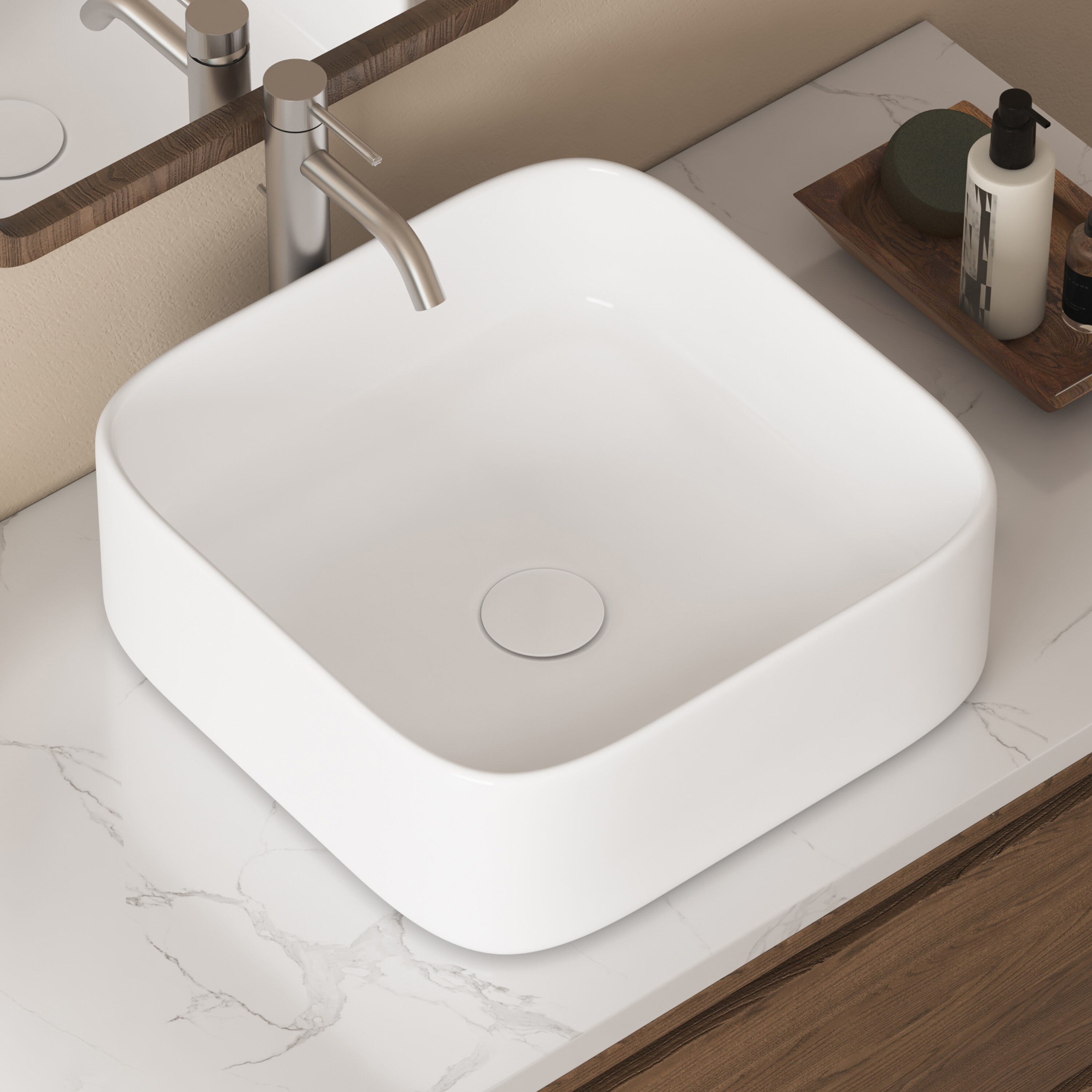 Eridanus ERI-VB-016 Vitreous China 15.4-in Vessel Square Modern Crisp White Bathroom Sink