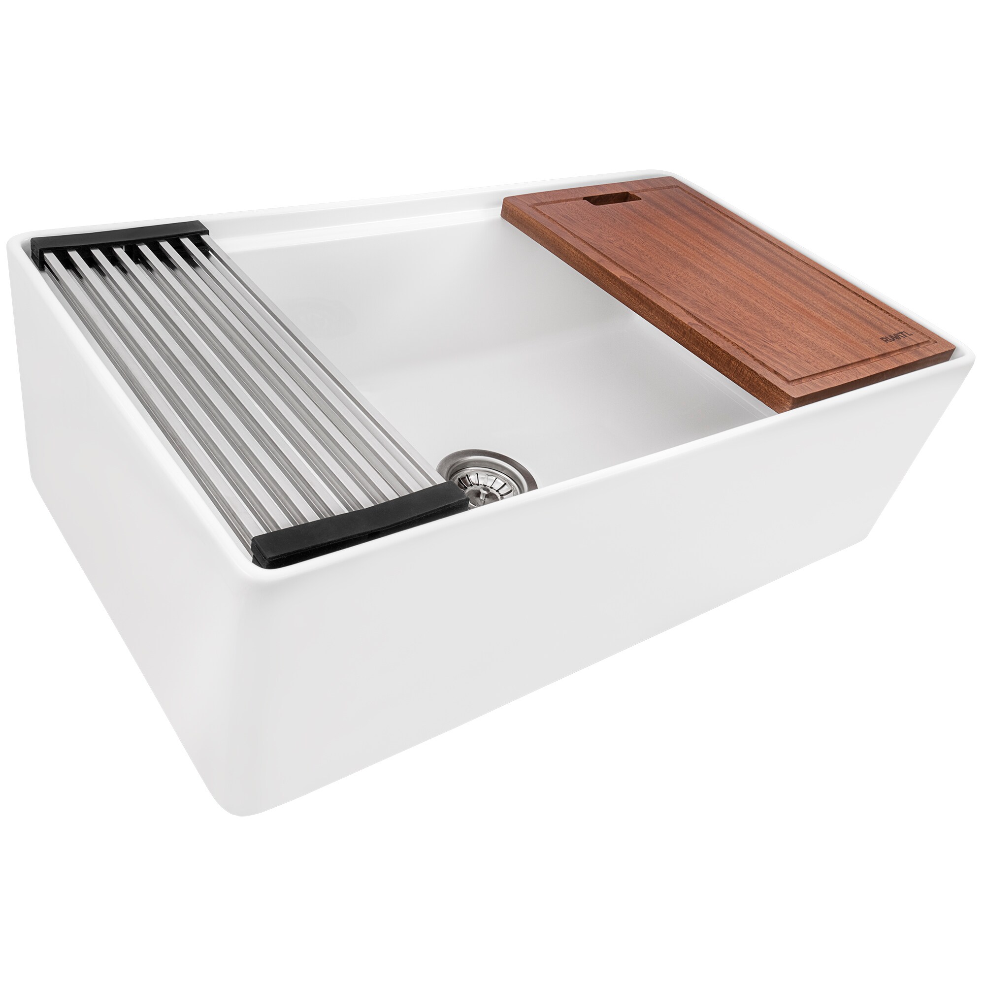 Ruvati Farmhouse Apron Front 33-in x 18.37-in White Fireclay Single Bowl Workstation Kitchen Sink