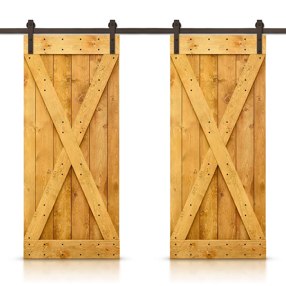 CALHOME CN+(2)SAB-79+X20AT 40-in x 84-in Colonial Maple Stained Wood Solid core Double Barn Door (Hardware Included)