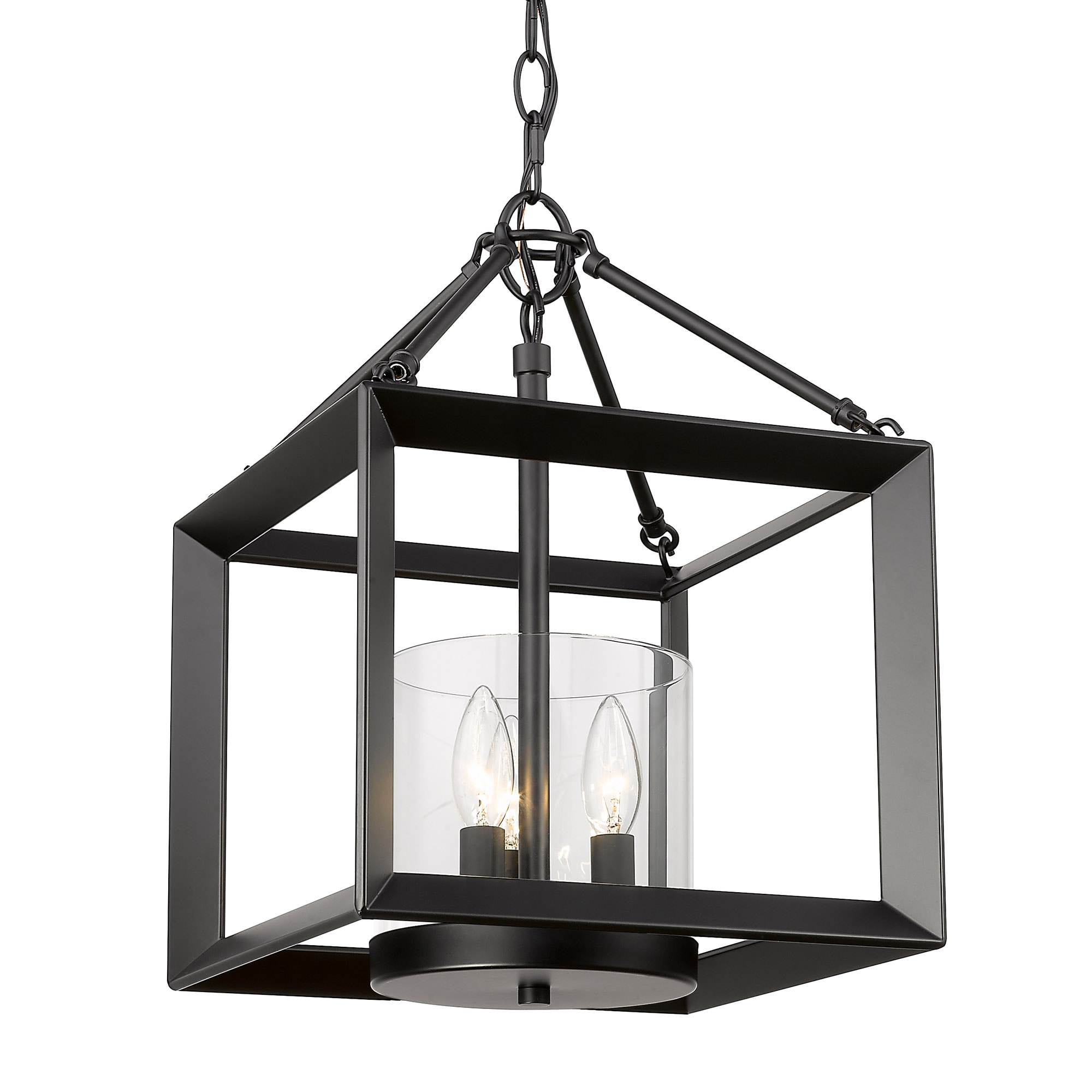 Golden Lighting 2073-M3 BLK-CLR Smyth 3 -Light Matte Black Modern/contemporary Cage For Use in Bedrooms, Foyers, Kitchens, Living Rooms Chandelier