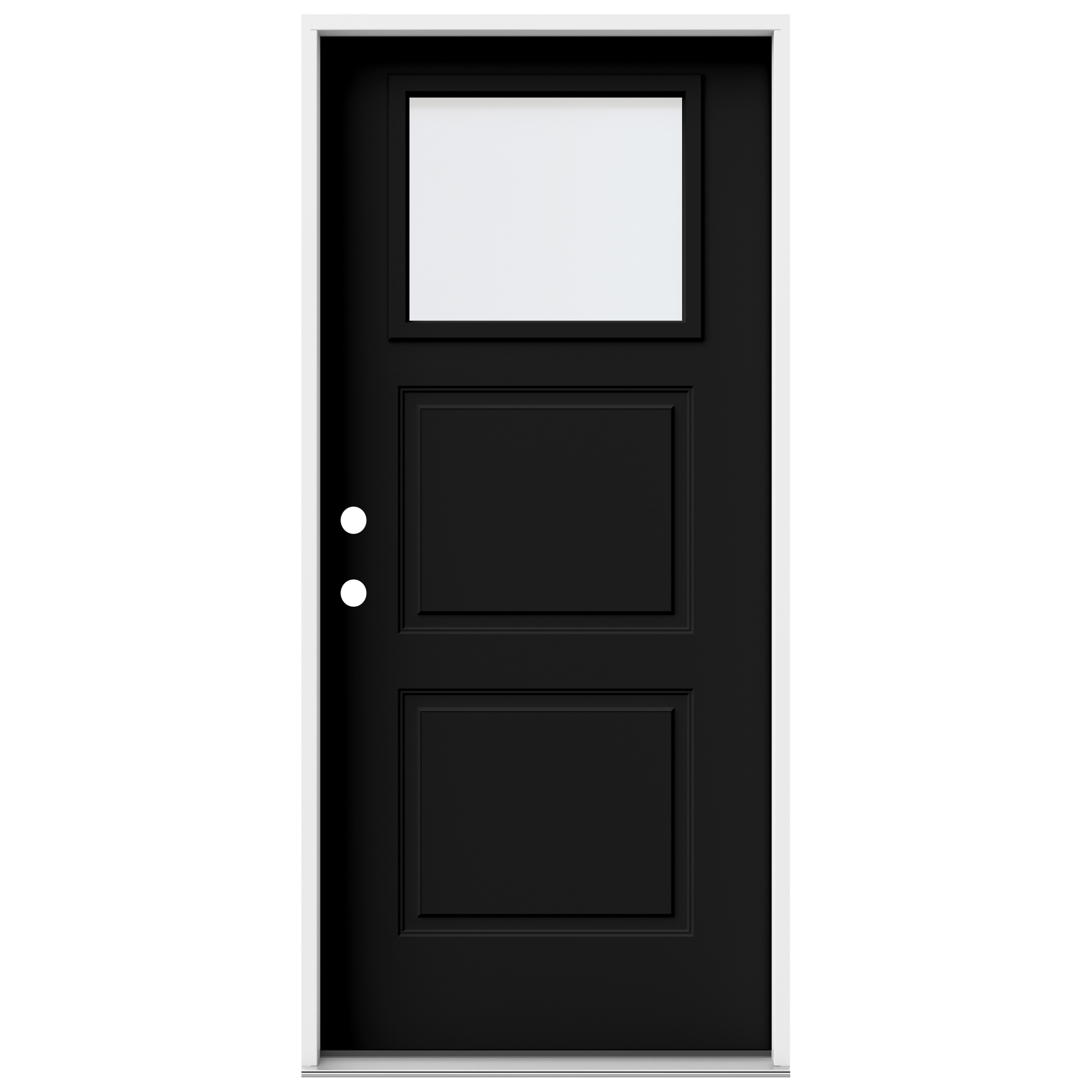 JELD-WEN LOWOLJW250000006 36-in x 80-in x 4-9/16-in Steel 1/4 lite Right-hand inswing Black Painted Prehung Front Door Insulating core