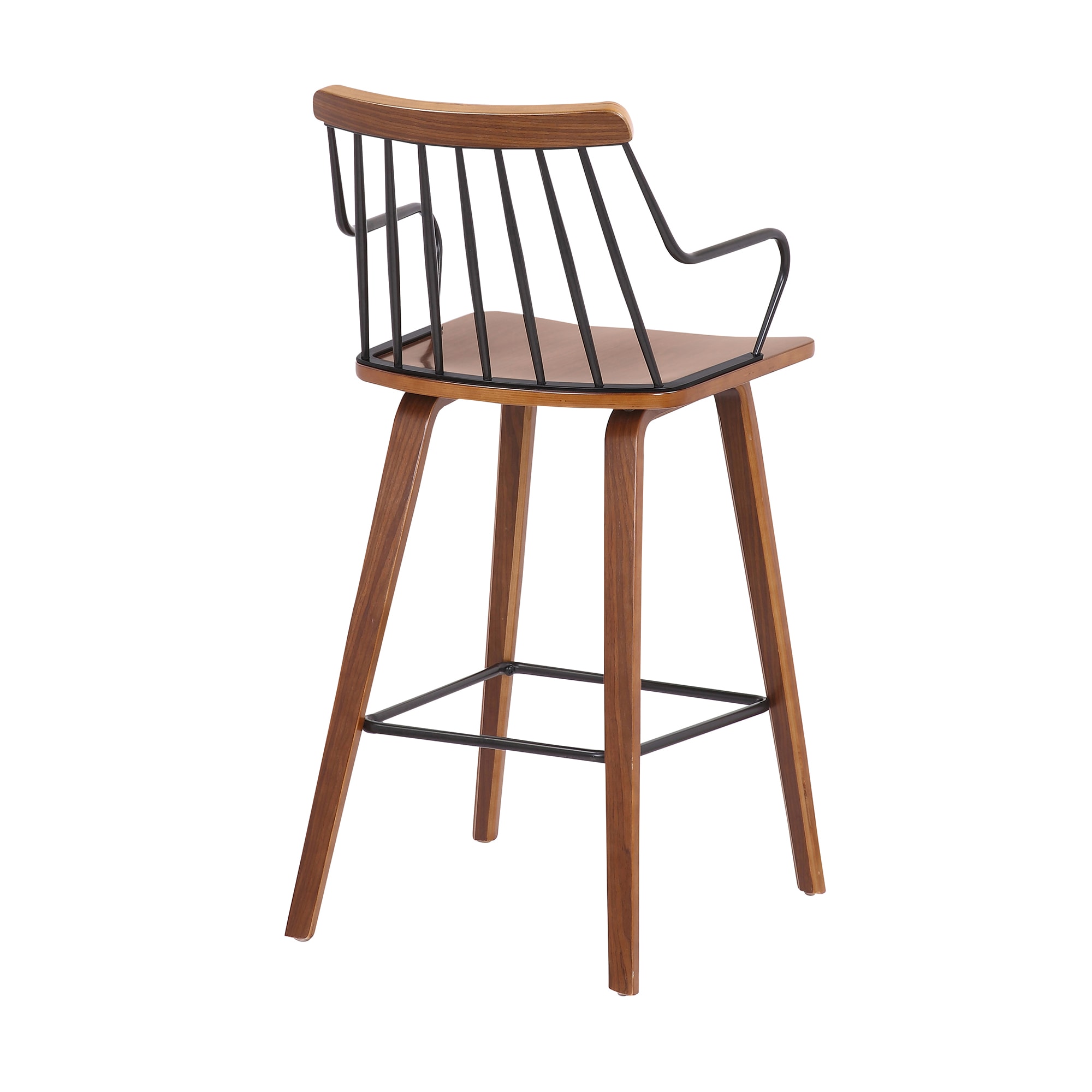 Micah 26" Walnut & Black Metal Mid-Century Modern Counter Stool