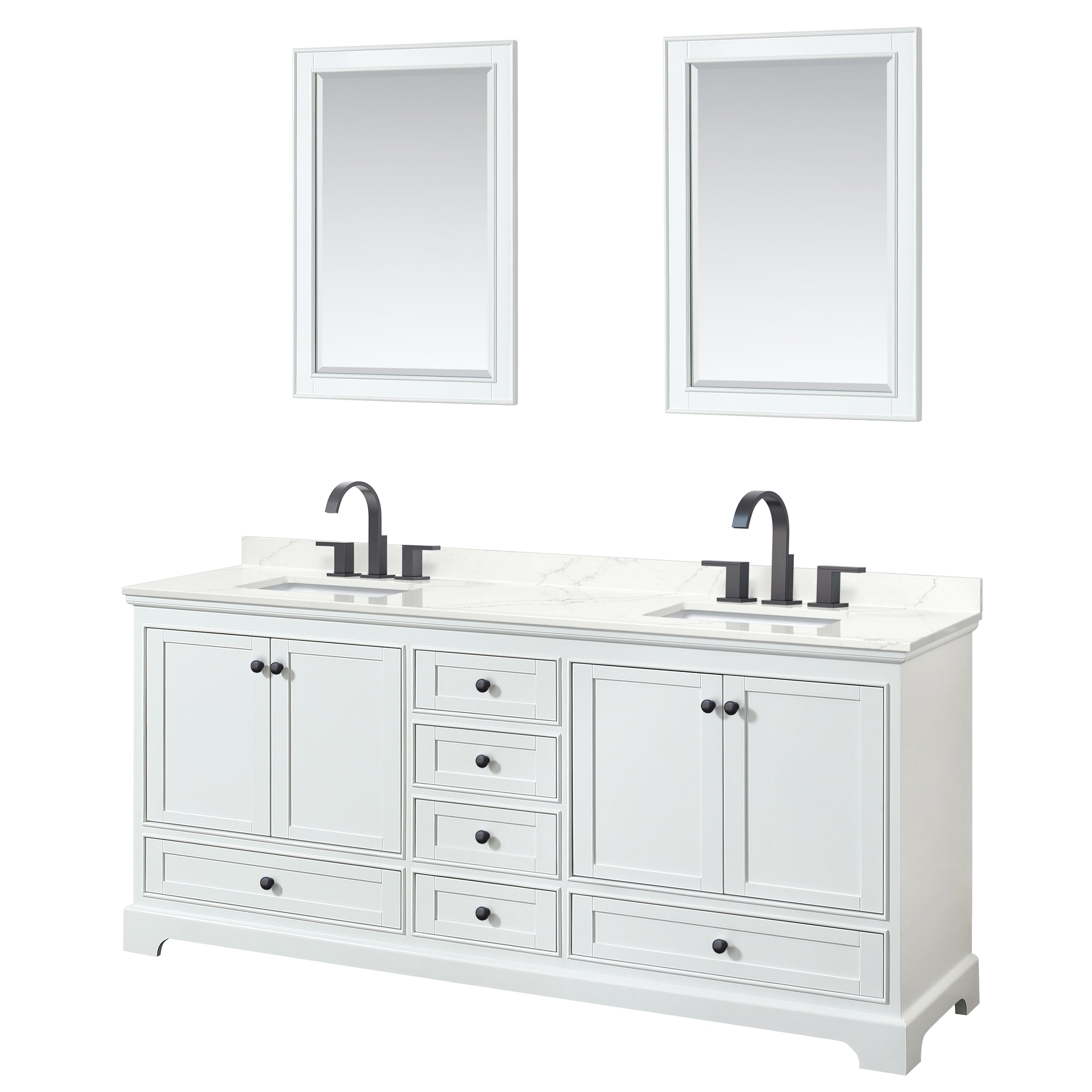 Wyndham Collection WCS202080DWBGTUS3M24 Deborah 80-in White Undermount Double Sink Bathroom Vanity with Giotto Quartz Top (Mirror Included)
