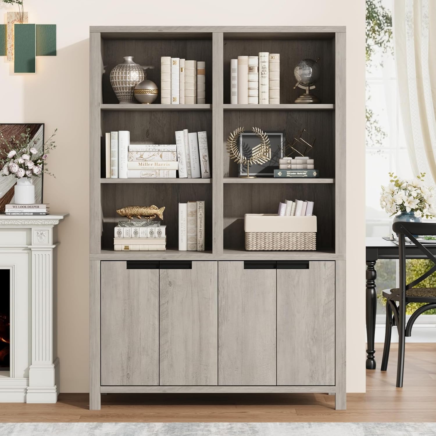 Garvee Double Row Cabinet Door Bookshelf Large Capacity PB and MDF Board Bookcase