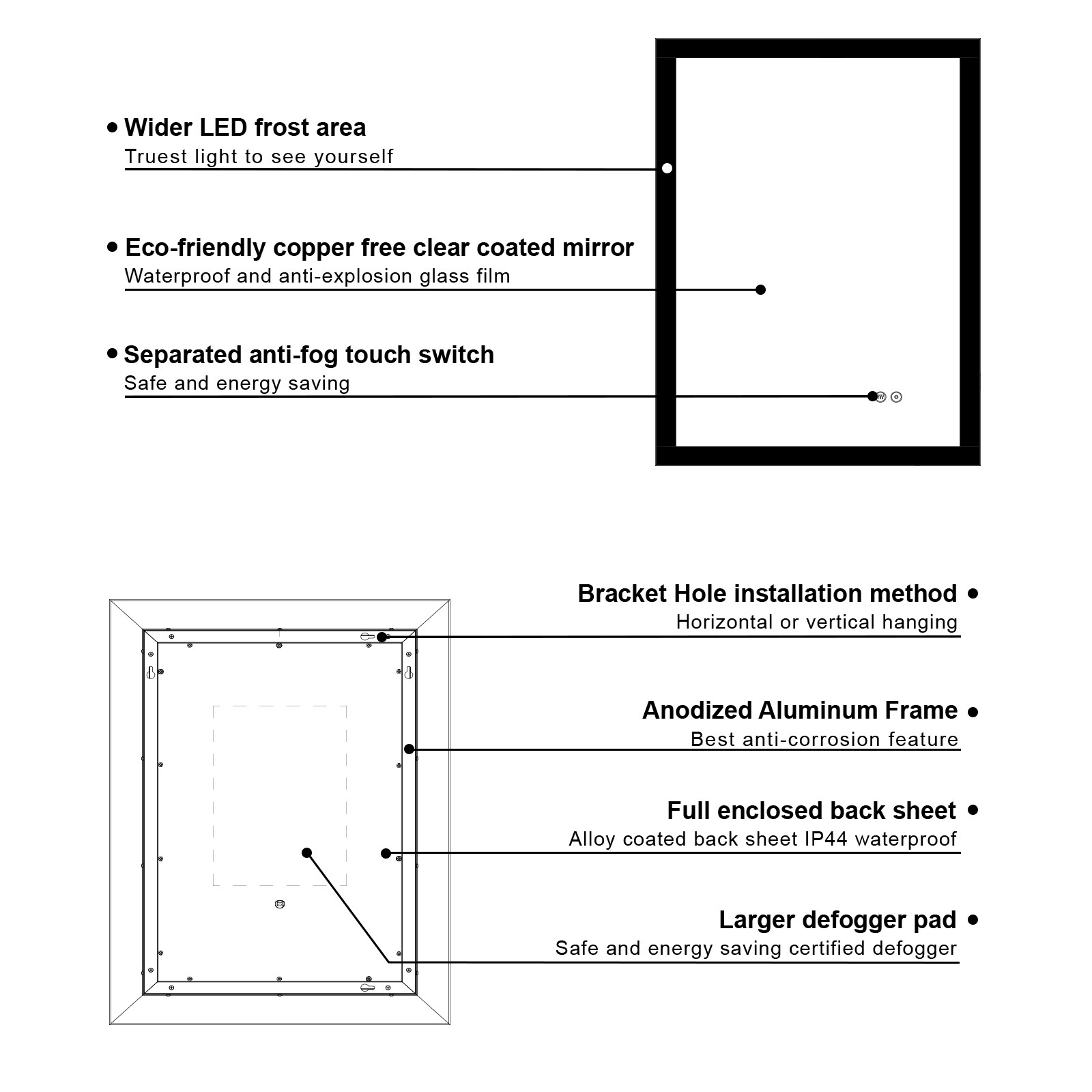 WELLFOR BELLA Bathroom Mirror 60-in X 28-in Framed Bathroom Vanity ...