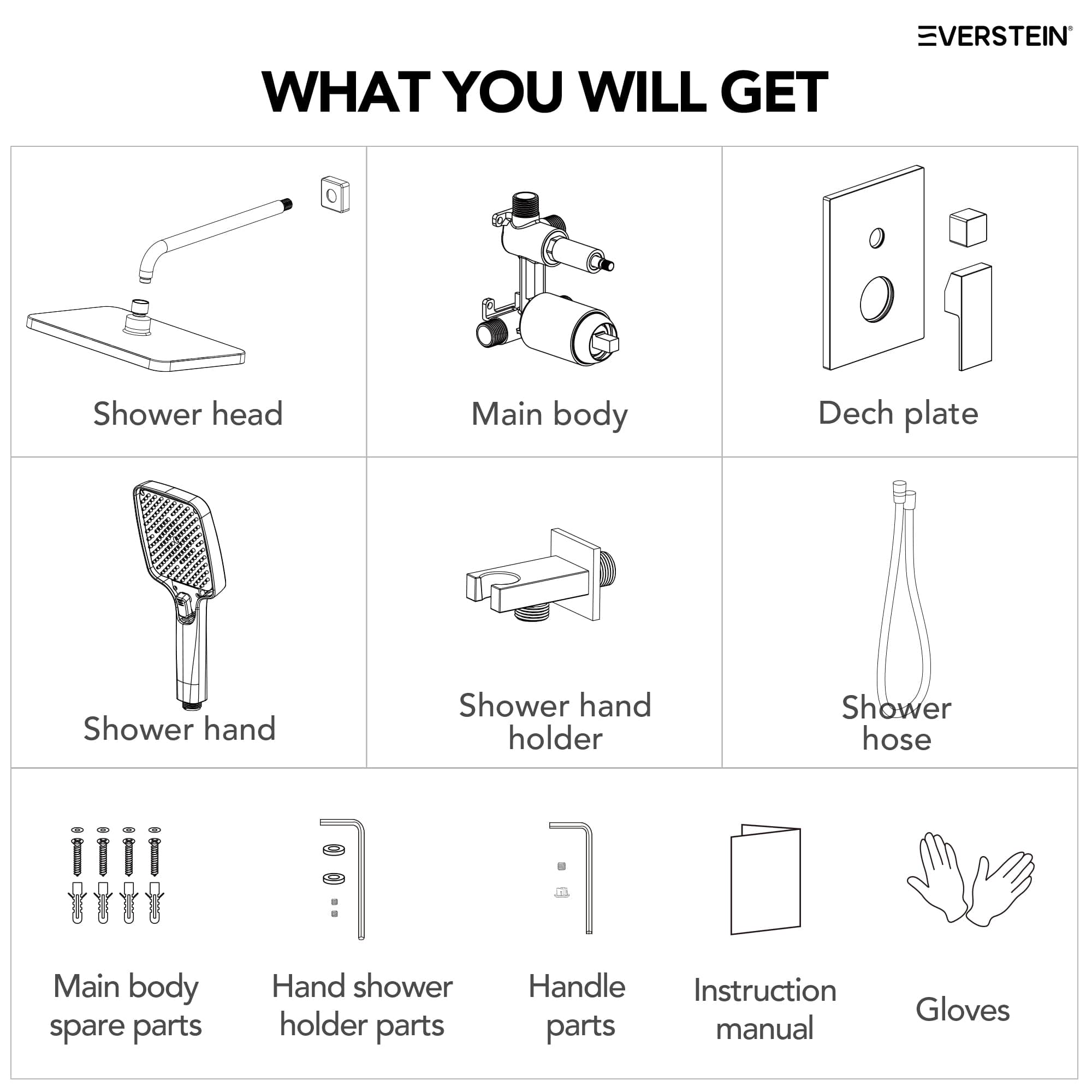 EVERSTEIN SFS-1075-BK Showerhead-Bar-Panels - View #12