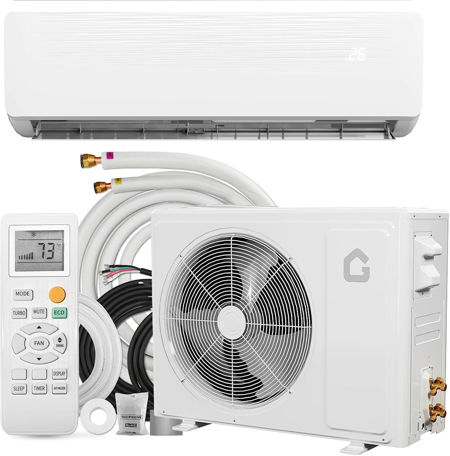 Garvee 9000 BTU Mini Split AC with Remote Control 19 SEER2 Cools Up to 450 Sq. Ft Ductless Inverter Mini Split System with 0.75 Ton Heat Pump Pre Charged and Installation Kit Ultra Quiet