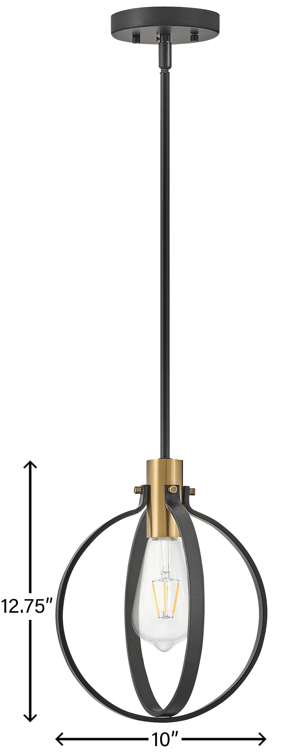 Cirque Modern Black Orb Pendant with Lacquered Brass Accents