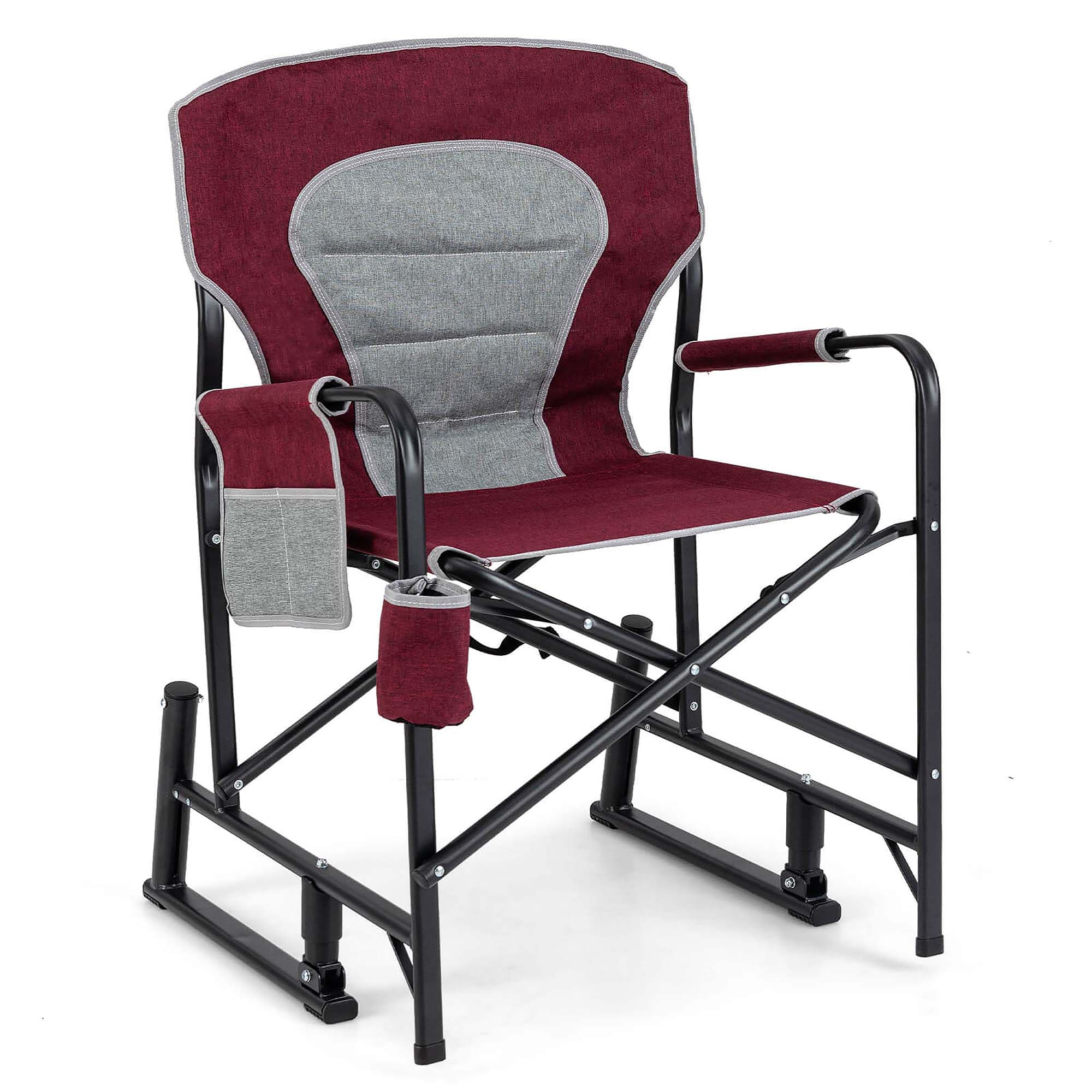 Costway HCST04987 Black Metal Frame Rocking Chair with Red Mesh Seat