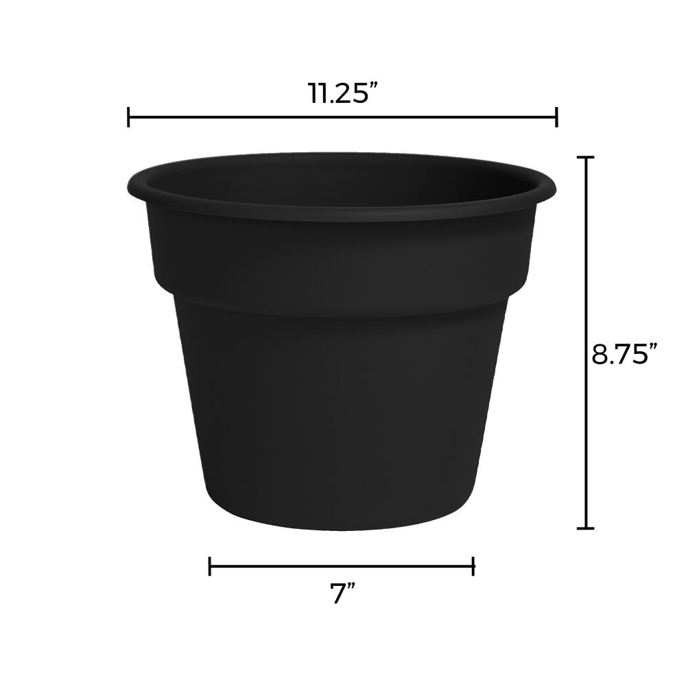 Bloem Medium (8-25-Quart) 11.25-in W x 8.75-in H Black Plastic Planter ...