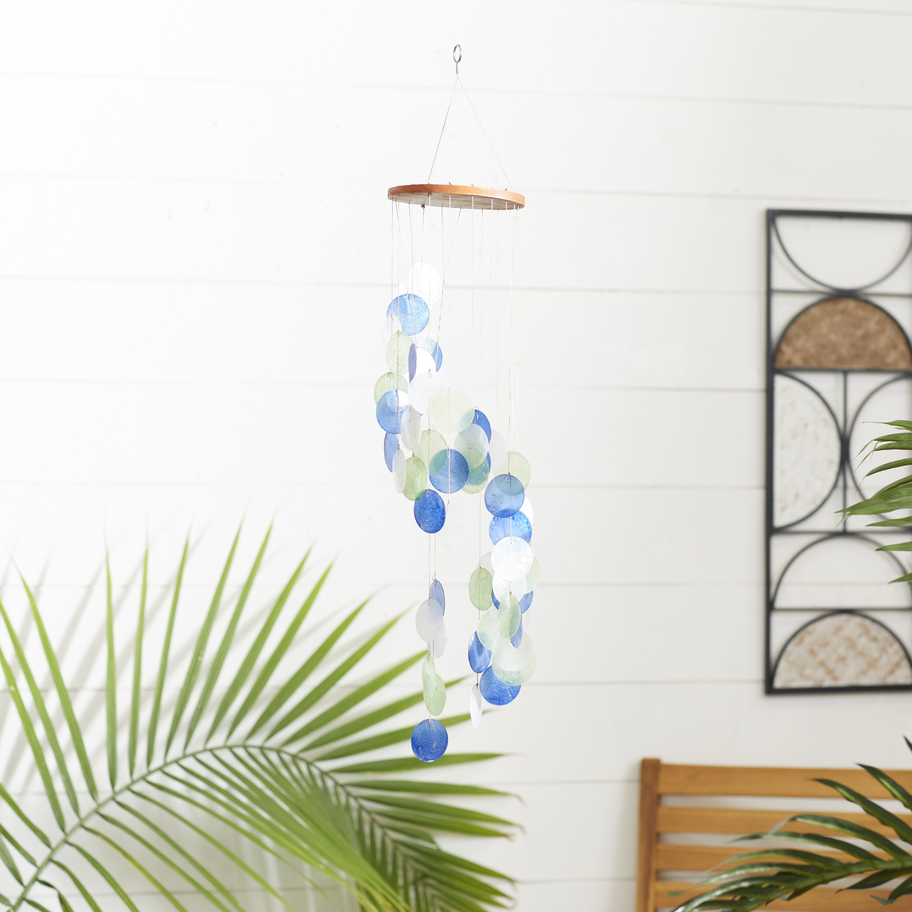 Grayson Lane 40376 31-Inches Blue Spiral Waterfall Shell Capiz Wind Chime