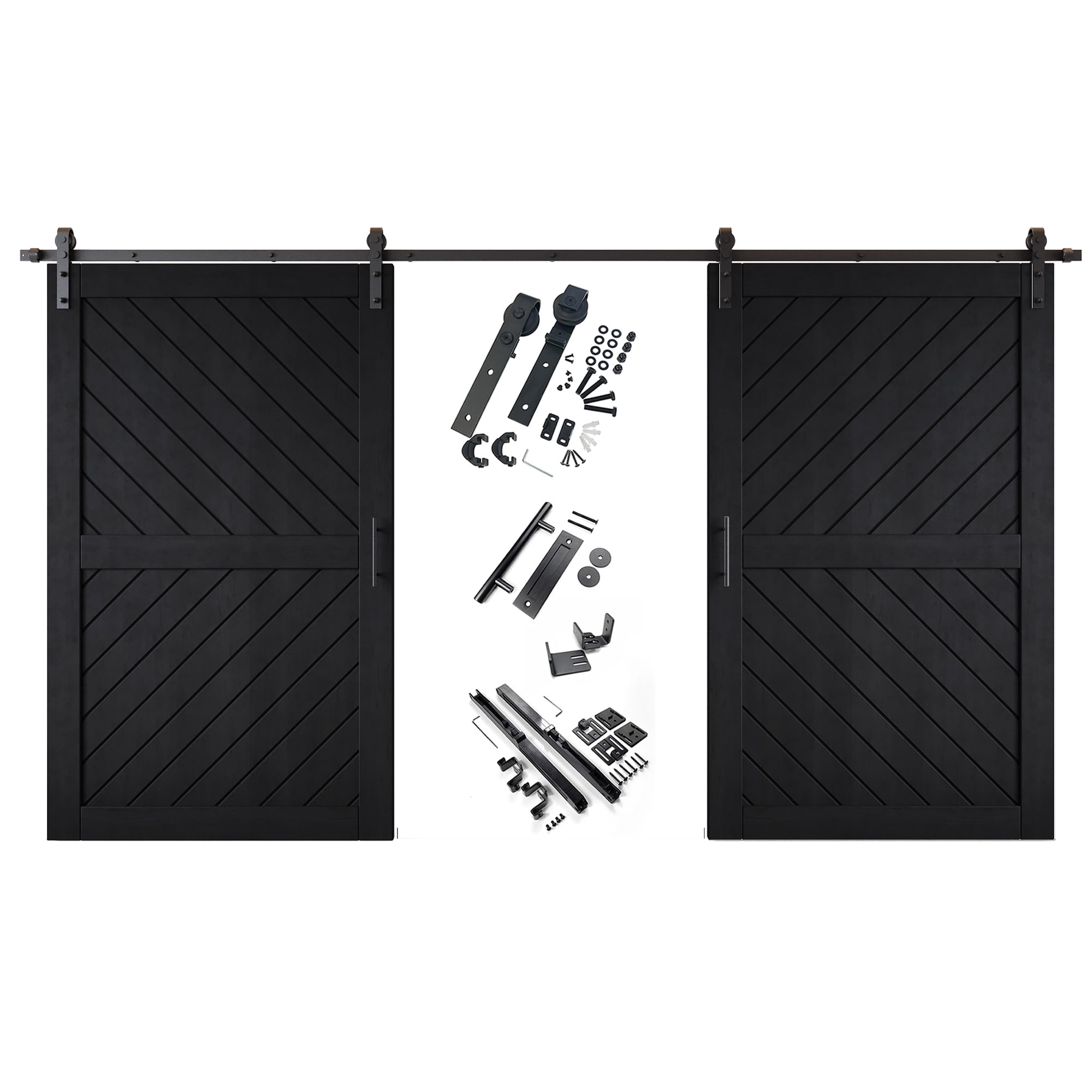 HOMACER YT2H216C-XT4-5080-BK 50-in x 80-in Black Prefinished Non-standard Pine Wood Solid core Double Barn Door (Hardware Included)