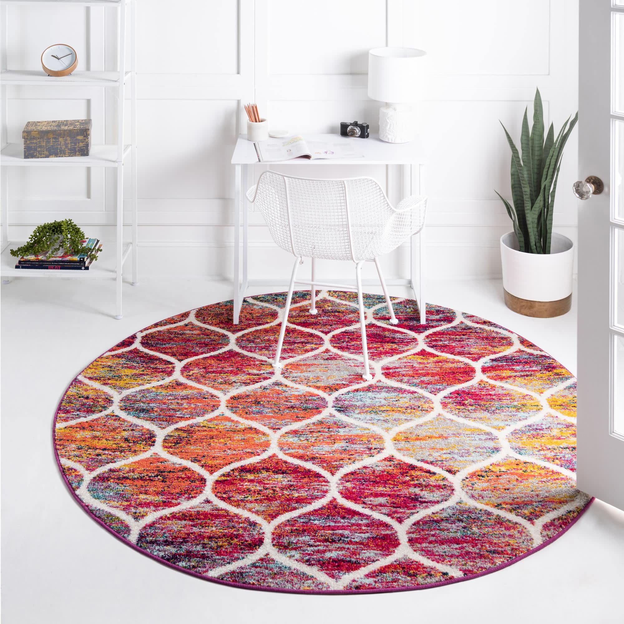 Unique Loom 3151708 Trellis Frieze 8 x 8 (ft) Loomed Polypropylene Multi Round Indoor Trellis Area rug