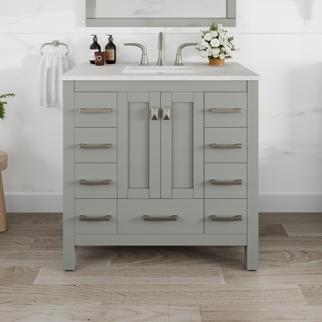 Eviva Hampton 36" Gray Transitional Freestanding Bathroom Vanity with White Carrara Marble Top