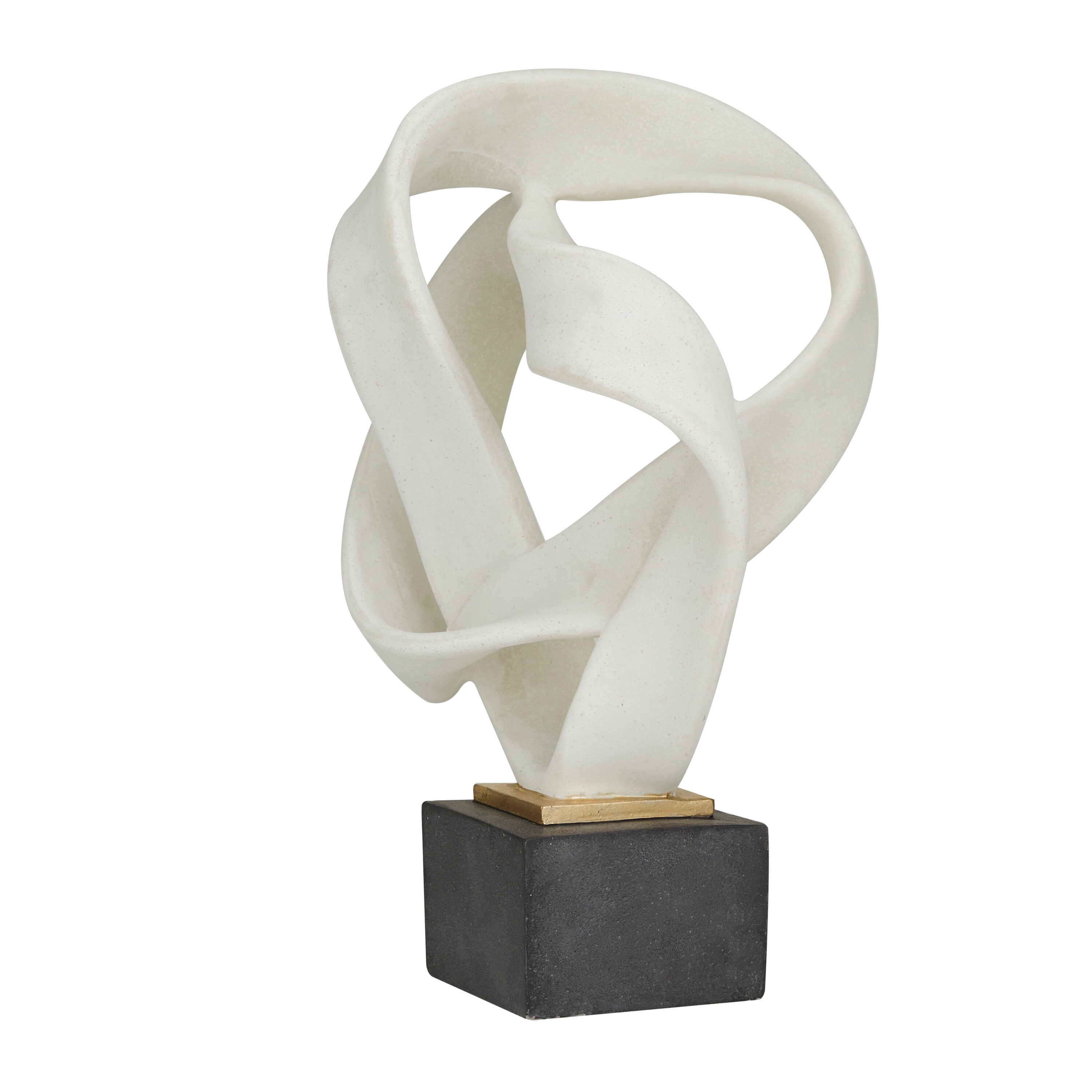 White Polystone Abstract Ribbon Sculpture with Black Base, 17"