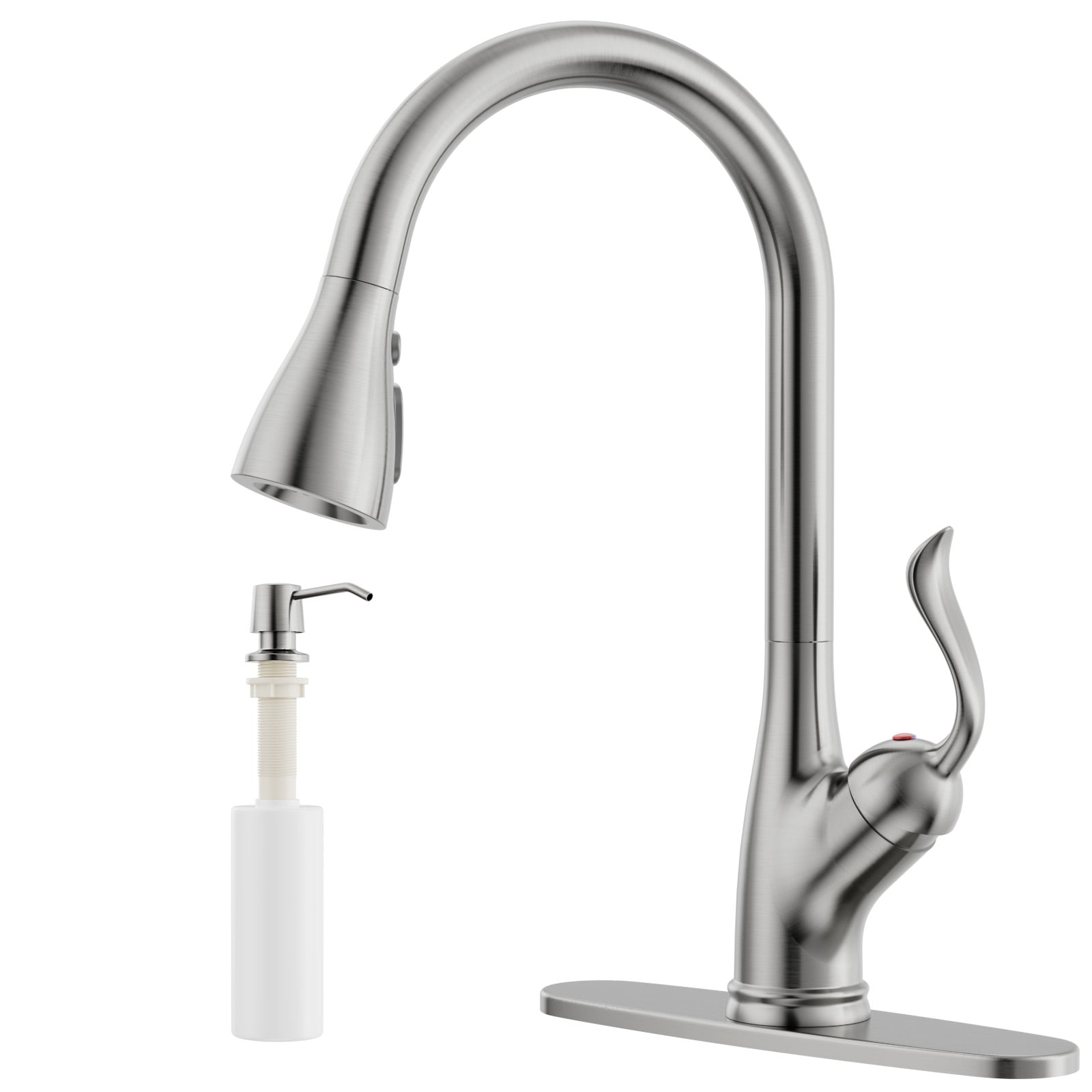 APPASO AP-K149-BN Brushed Nickel Single Handle Deck-mount Kitchen Faucet with Sprayer ( Deck Plate Included ) ( Side Sprayer Included )