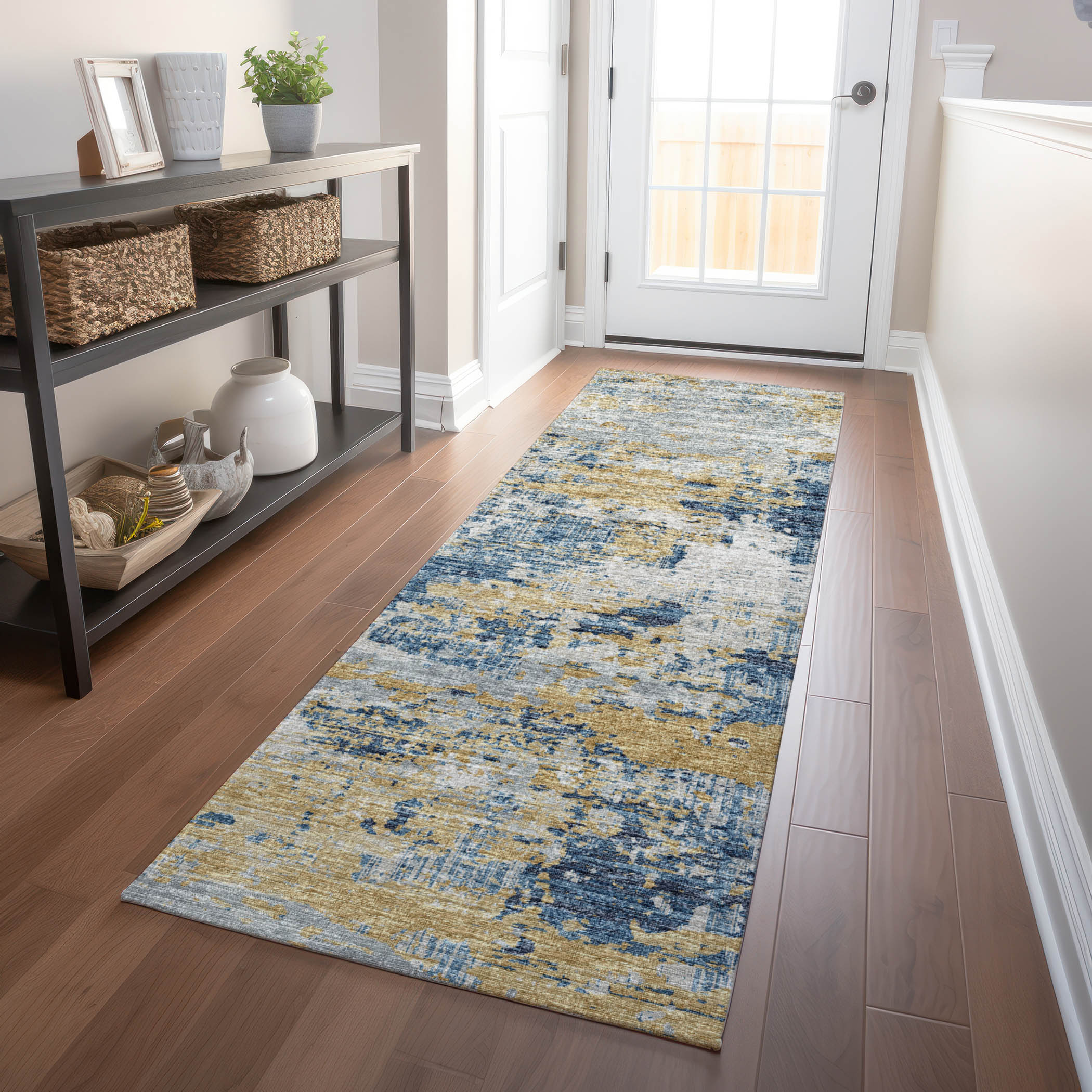 Addison Rugs AMF69BL2X8 Mayfield AMF69BL 2 x 7 (ft) Loomed Polyester Blue Rectangular Indoor Abstract Machine washable Runner rug