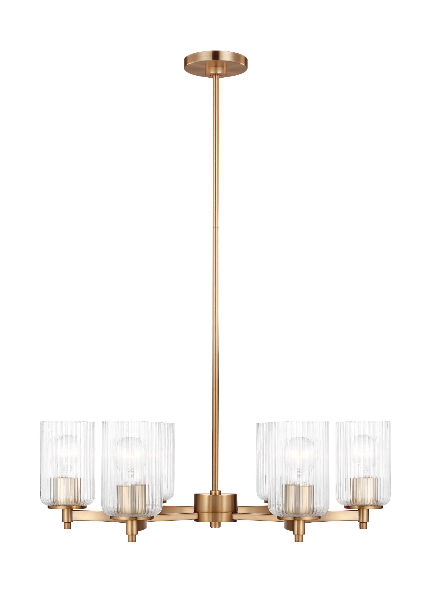 Beaumont Satin Brass 6-Light Chandelier with Clear Fluted Glass Shades