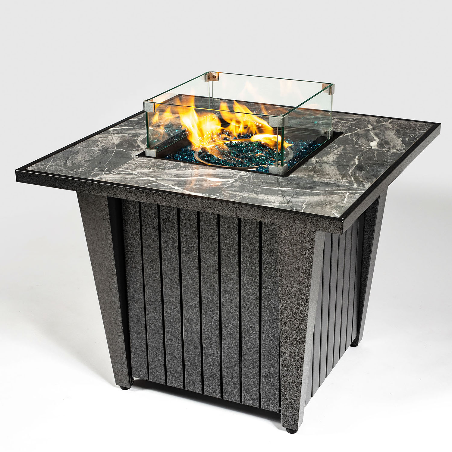 Sinofurn 32-in W Dark Gray Steel Square Propane Gas Fire Pit Table At 