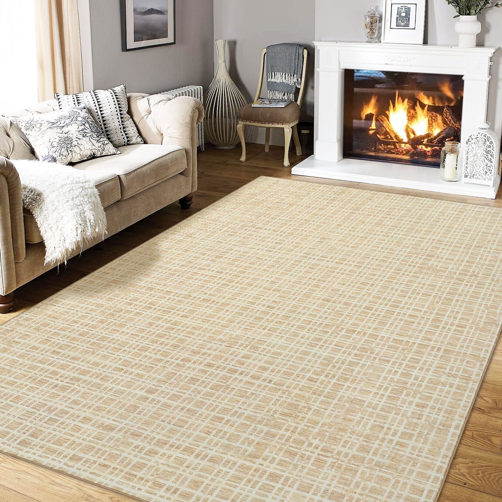Garvee YXY-LO-PHO-10UN1SV5 5 x 7 (ft) Loomed Polyester Yellow Rectangular Indoor Geometric Mid-Century Modern Machine washable Area rug