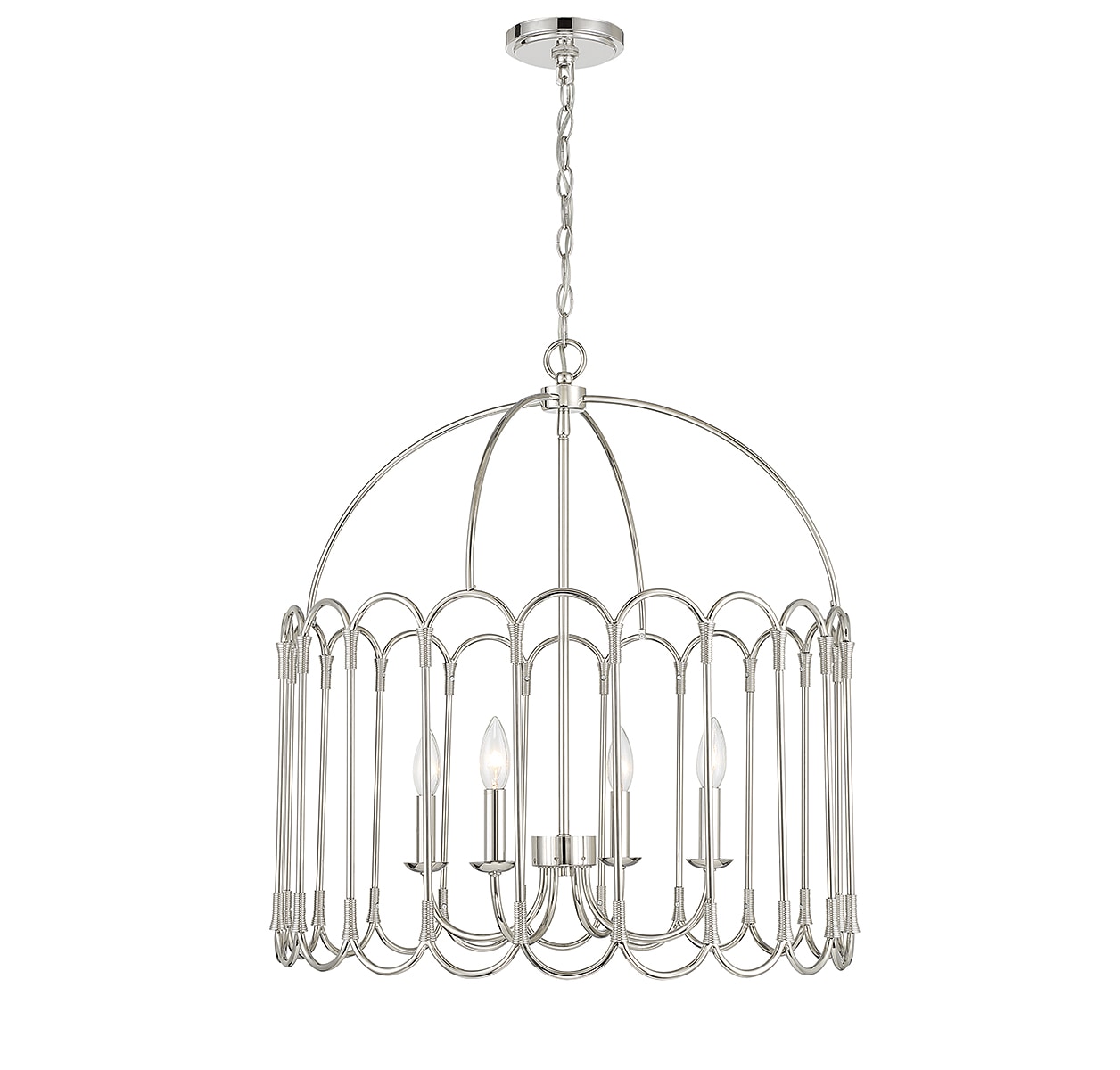 Polished Nickel 4-Light Drum Pendant with Scalloped Detailing