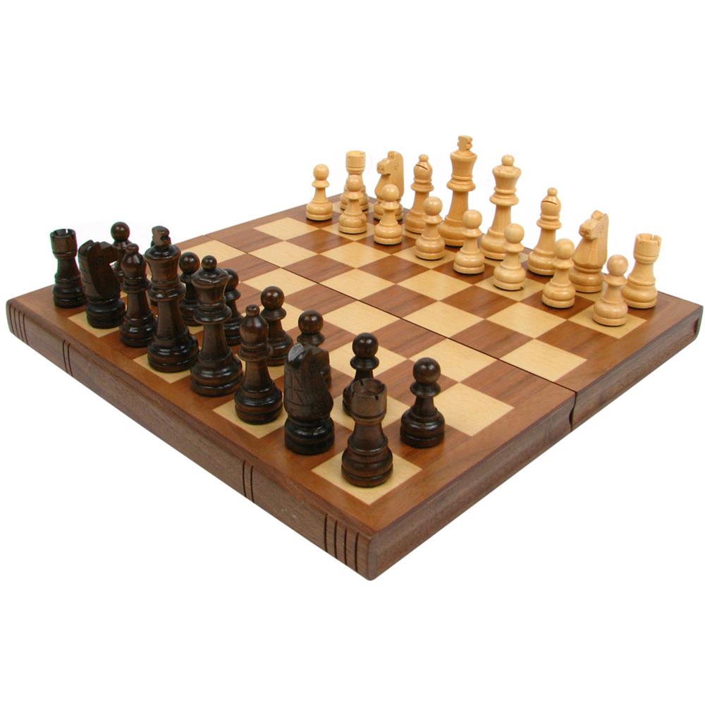 WE Games Chess Set Wood Travel 11.5 Walnut Folding Board Staunton Style