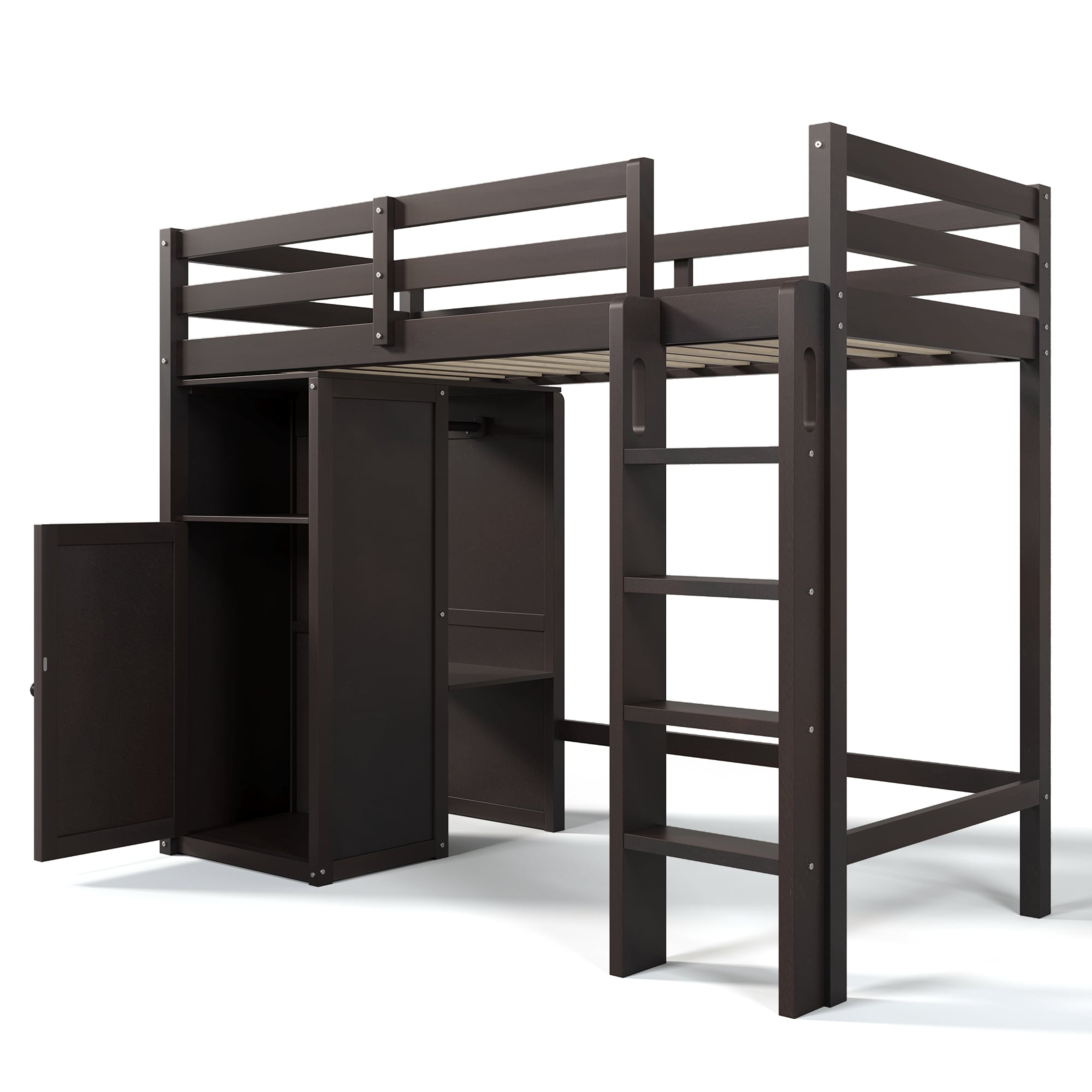 Bybafun Espresso Twin Loft Bunk Bed in the Bunk Beds department at