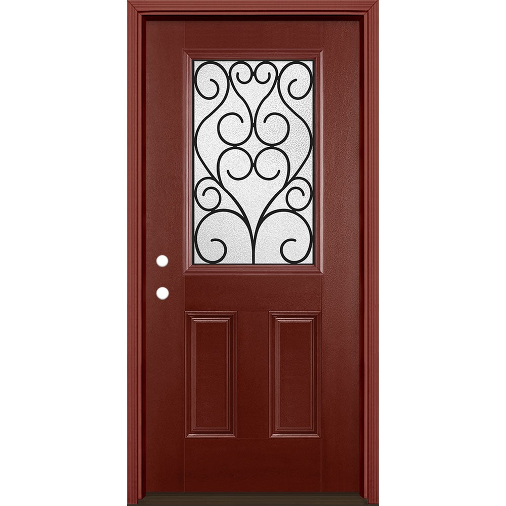 Masonite 3420700 Iron Springs 36-in x 80-in x 4-9/16-in Fiberglass Half lite Right-hand inswing Wineberry Stained Prehung Front Door with Brickmould Insulating core
