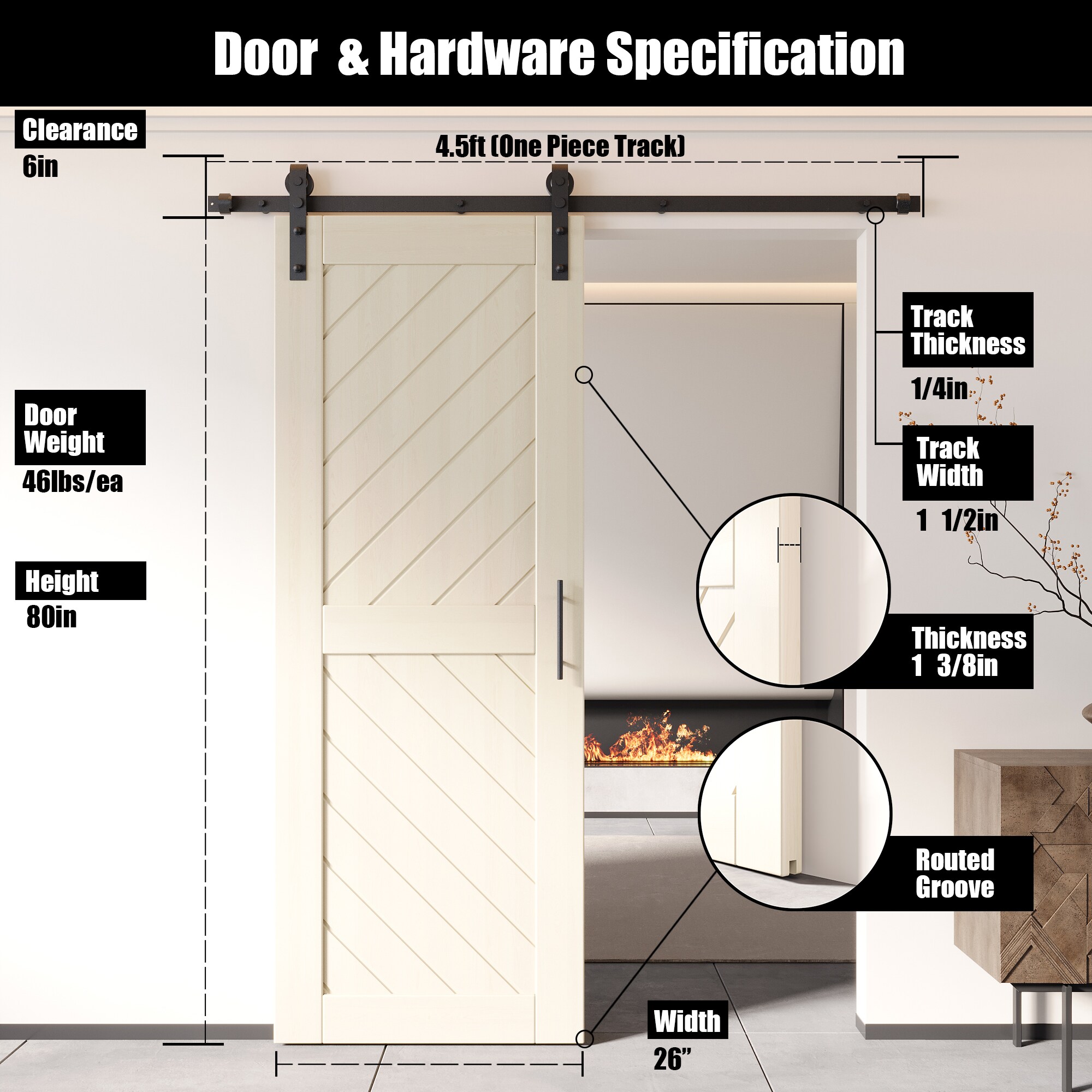 HOMACER YT1H054C-XT3-2680-TG Barn-Doors - View #2