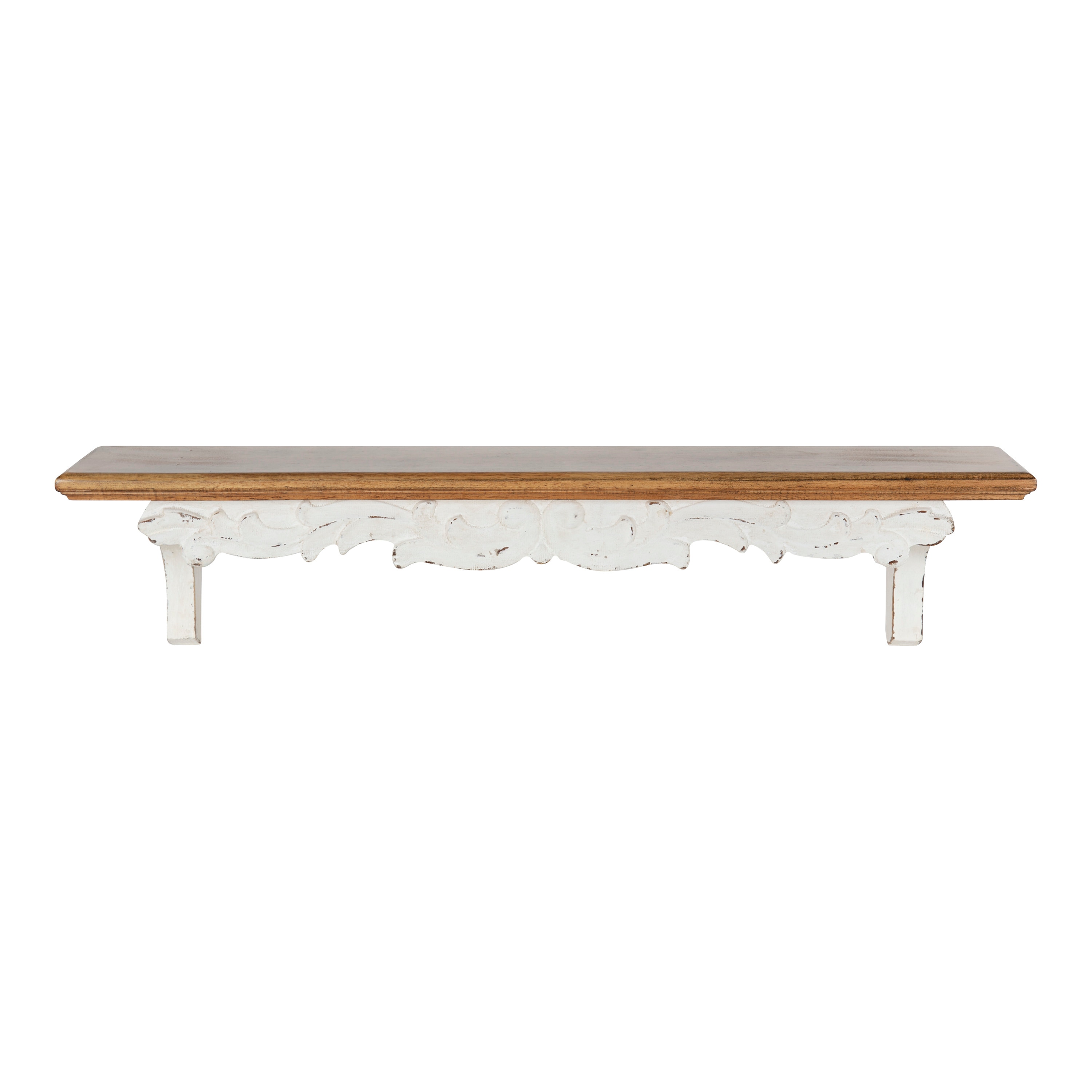 Rustic Brown and White Fir Wood Floating Wall Shelf