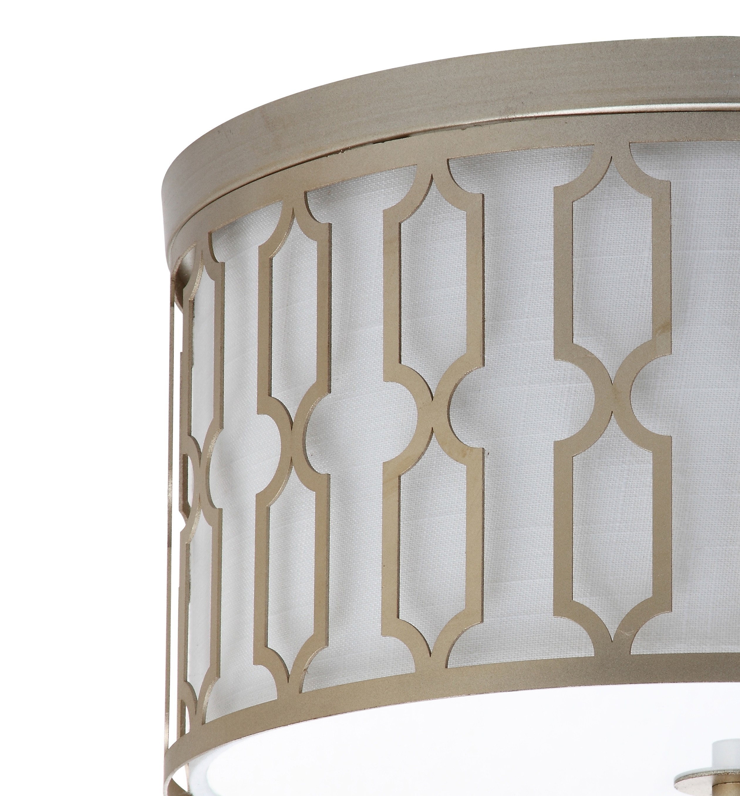 Soft Gold Geometric 3-Light LED Flush Mount with White Linen Shade