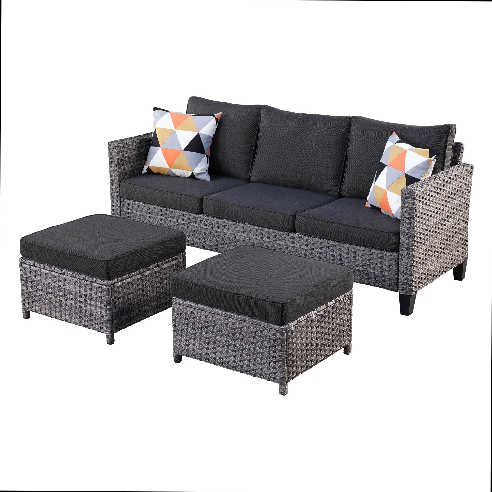 Ovios Wicker Outdoor Sofa with Black Cushions and Wicker Frame GS1021 ...