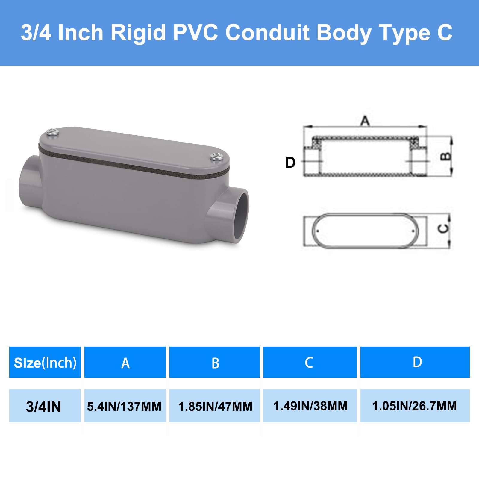 Anqtovp 4 Pack Three Fourth Inch Rigid PVC Conduit Body Type C Slip by ...