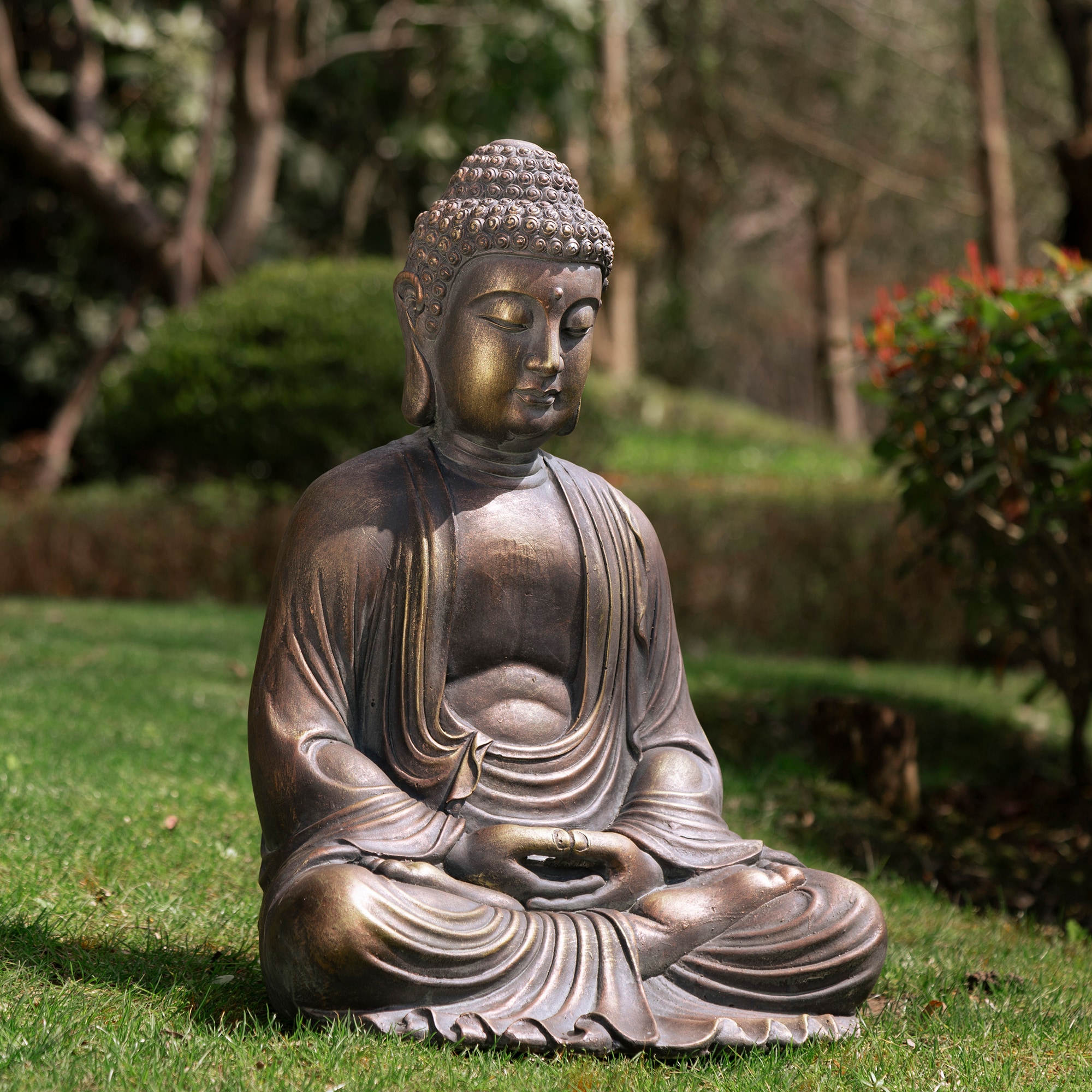 Glitzhome 22.75-in H x 17.5-in W Brown Buddha Garden Statue at Lowes.com