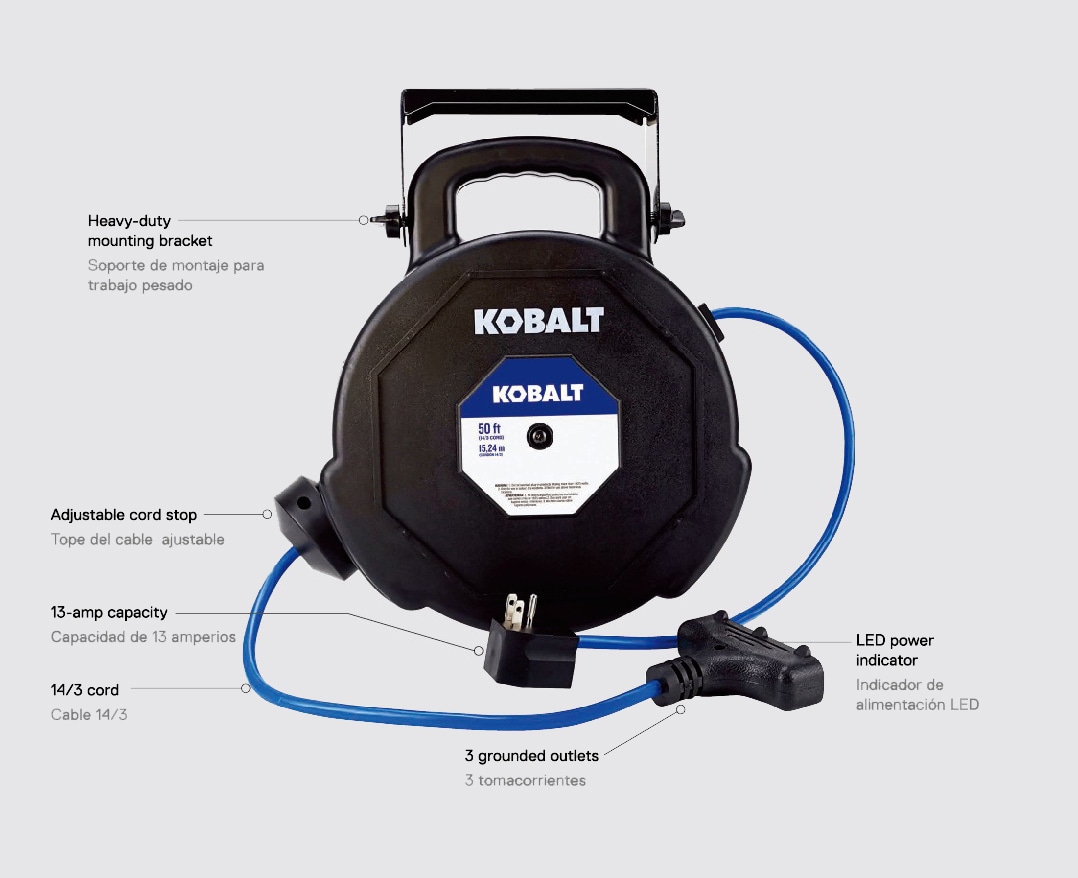 Kobalt Kobalt 50 Ft. Retractable Cord Reel in the Extension Cord  Accessories department at