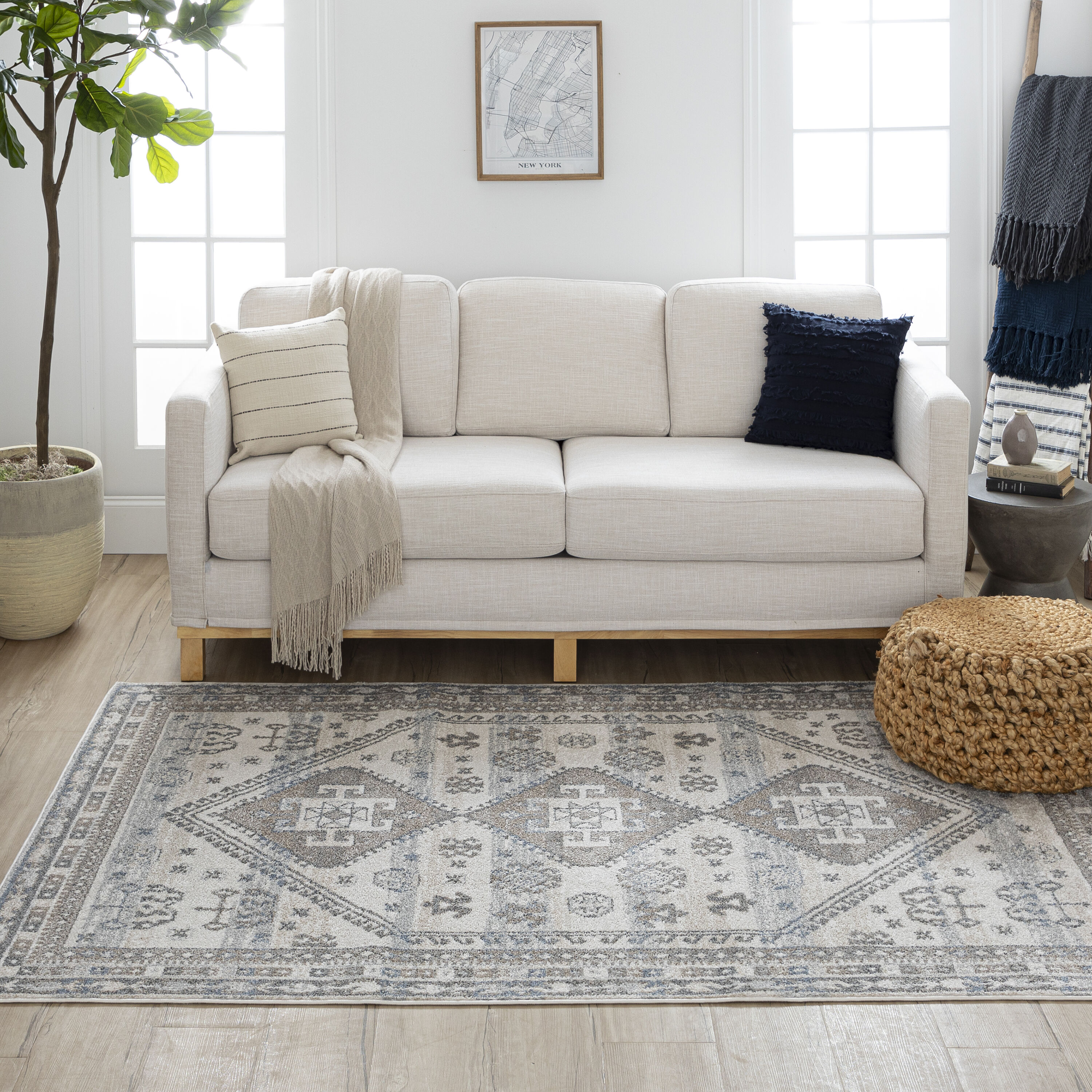 Mohawk Home EL304 131 072108 6 x 9 (ft) Polypropylene Grey Rectangular Indoor Southwestern Area rug