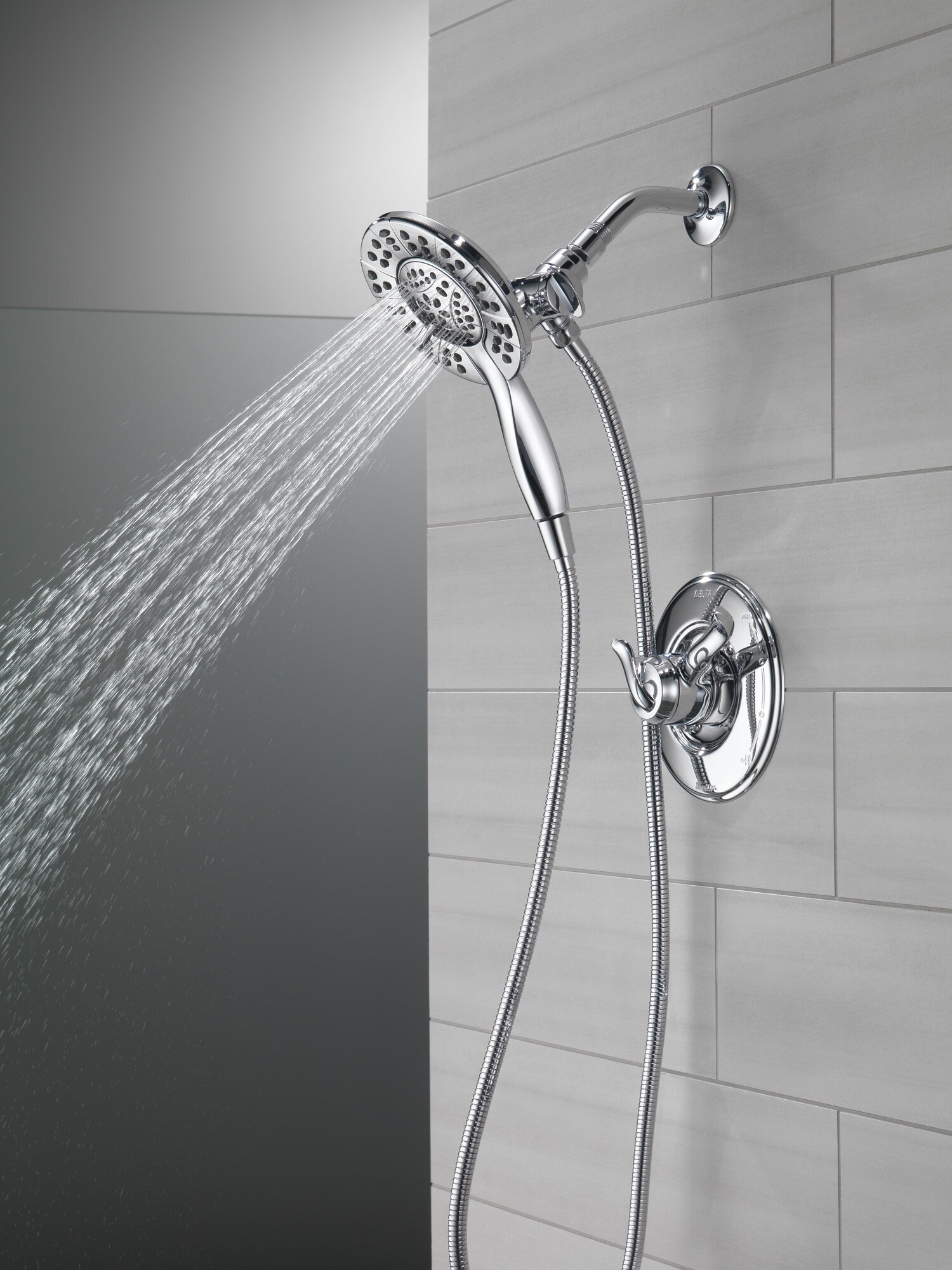 Chrome Dual Shower Head with Handheld Spray and Adjustable Height