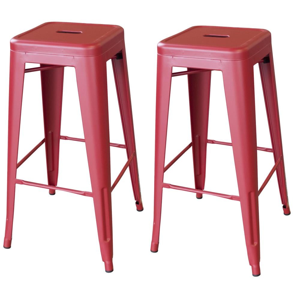 Red 30" Zinc Metal Indoor/Outdoor Bar Stools - Set of 2
