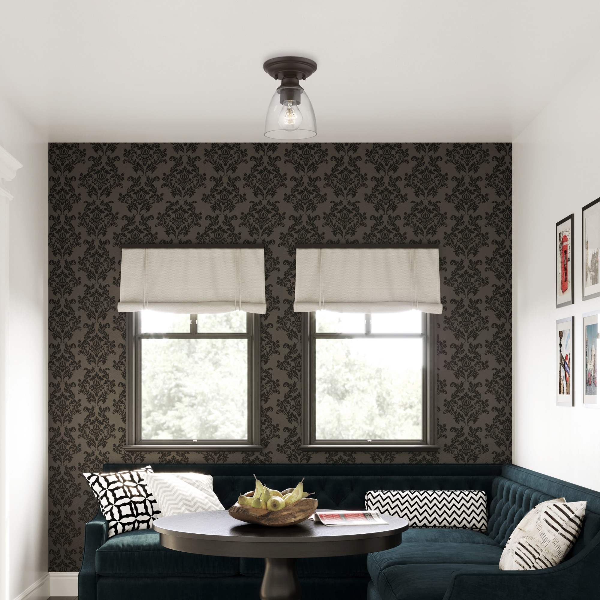 Bronze Contemporary 1-Light Flush Mount with Clear Hand-Blown Glass