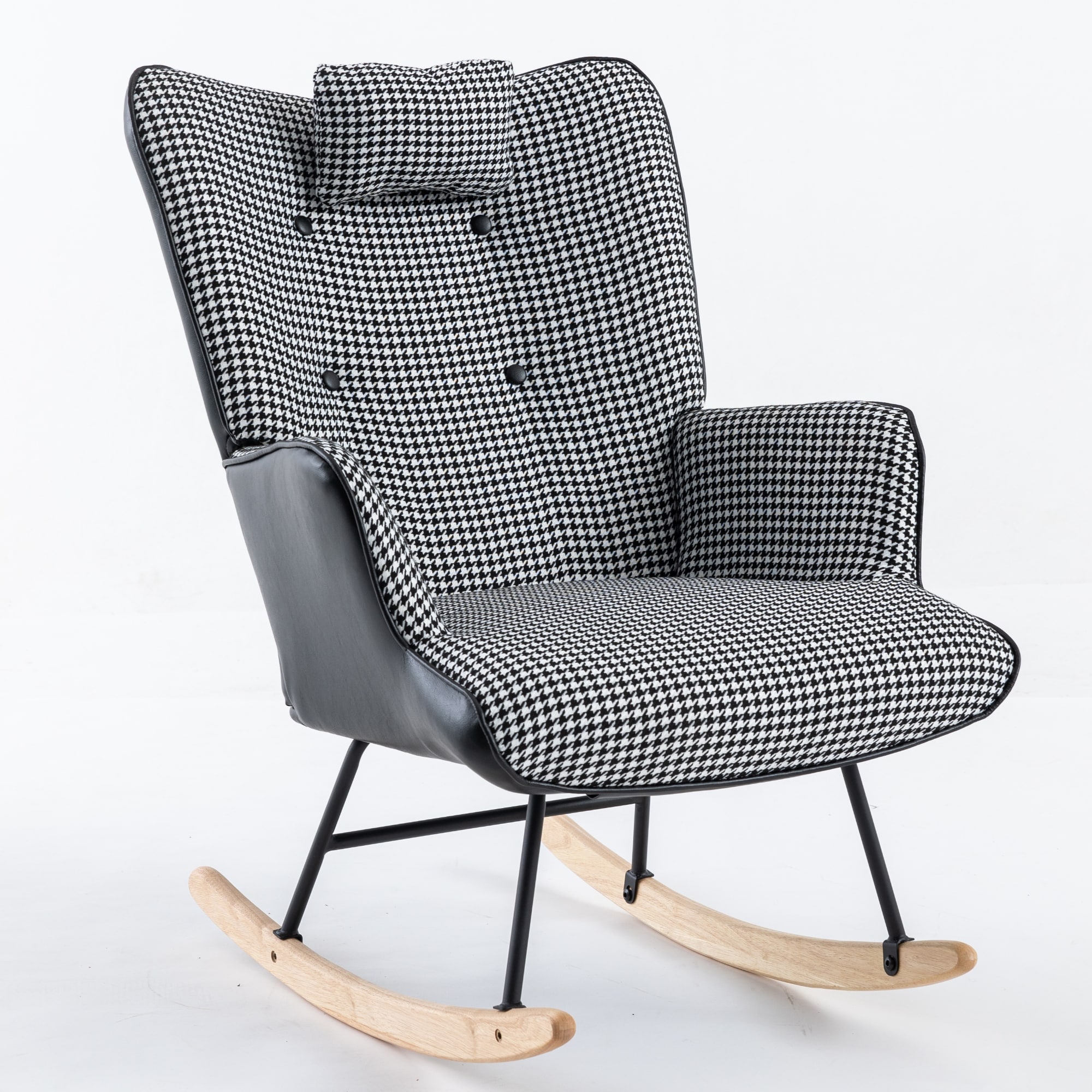 Rocking chair Modern Black+White Linen Wingback Chair Leather | - Sumyeg WF-HW58906BK-LA