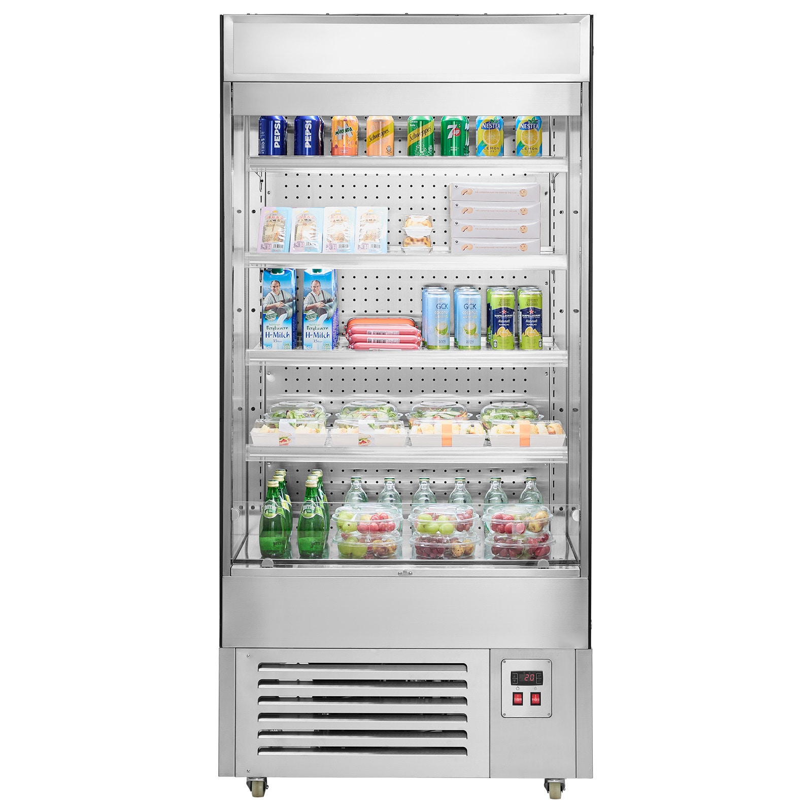VEVOR SCLSFMJ4C18406656V1 Open Air Merchandiser  4 Tier Shelving Commercial Refrigerator  Grab and Go Display Cooler Refrigerator with Air Curtain  LED Advertising Light  Fits for Restaurants  Stores  Office  18.4cu.ft.