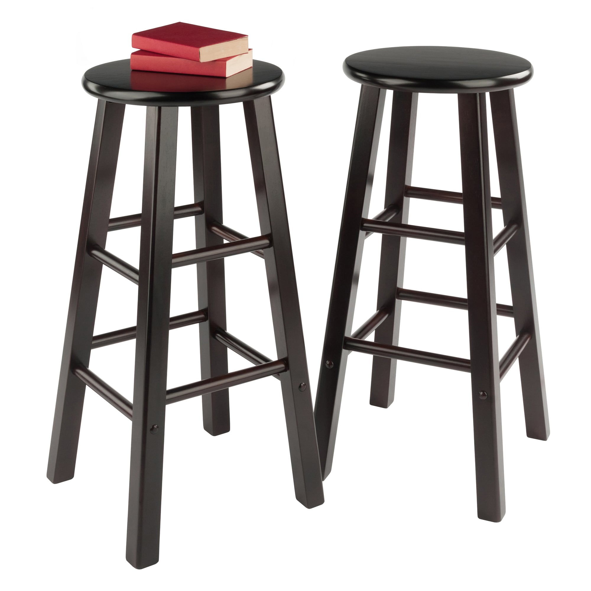 Espresso Industrial Solid Wood Bar Stools Set of 2